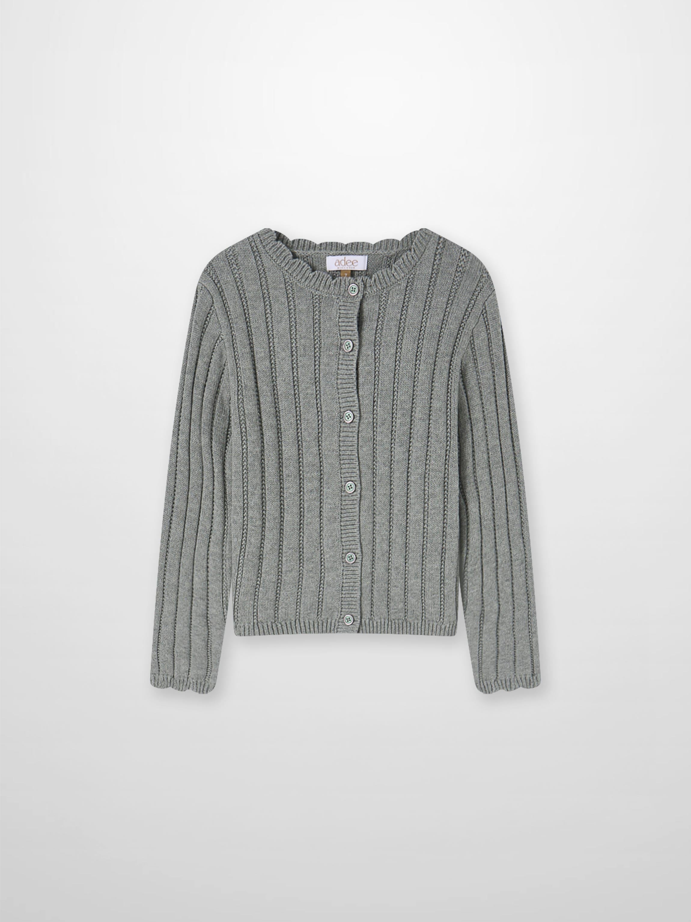 Knit cardigan by Adee in grey for girls, button-front with ribbed cuffs