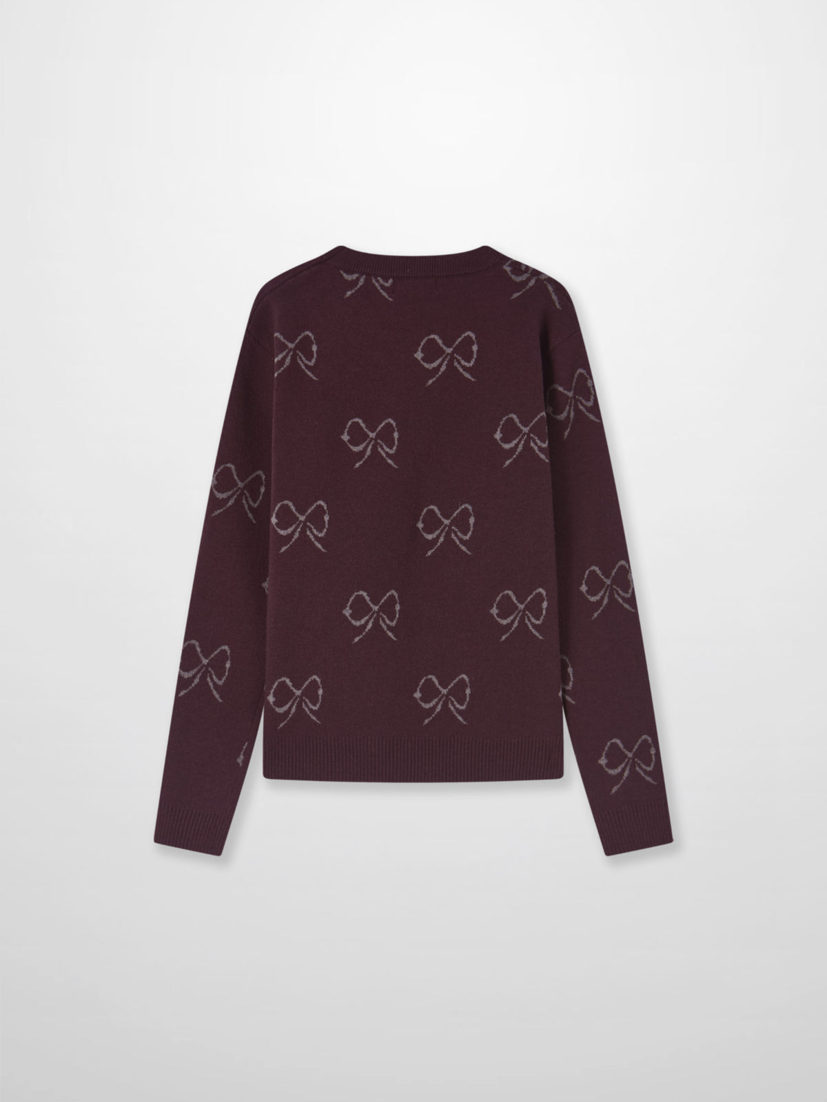 Bow Knit Sweater burgundy for girls, long-sleeve knit with bow pattern