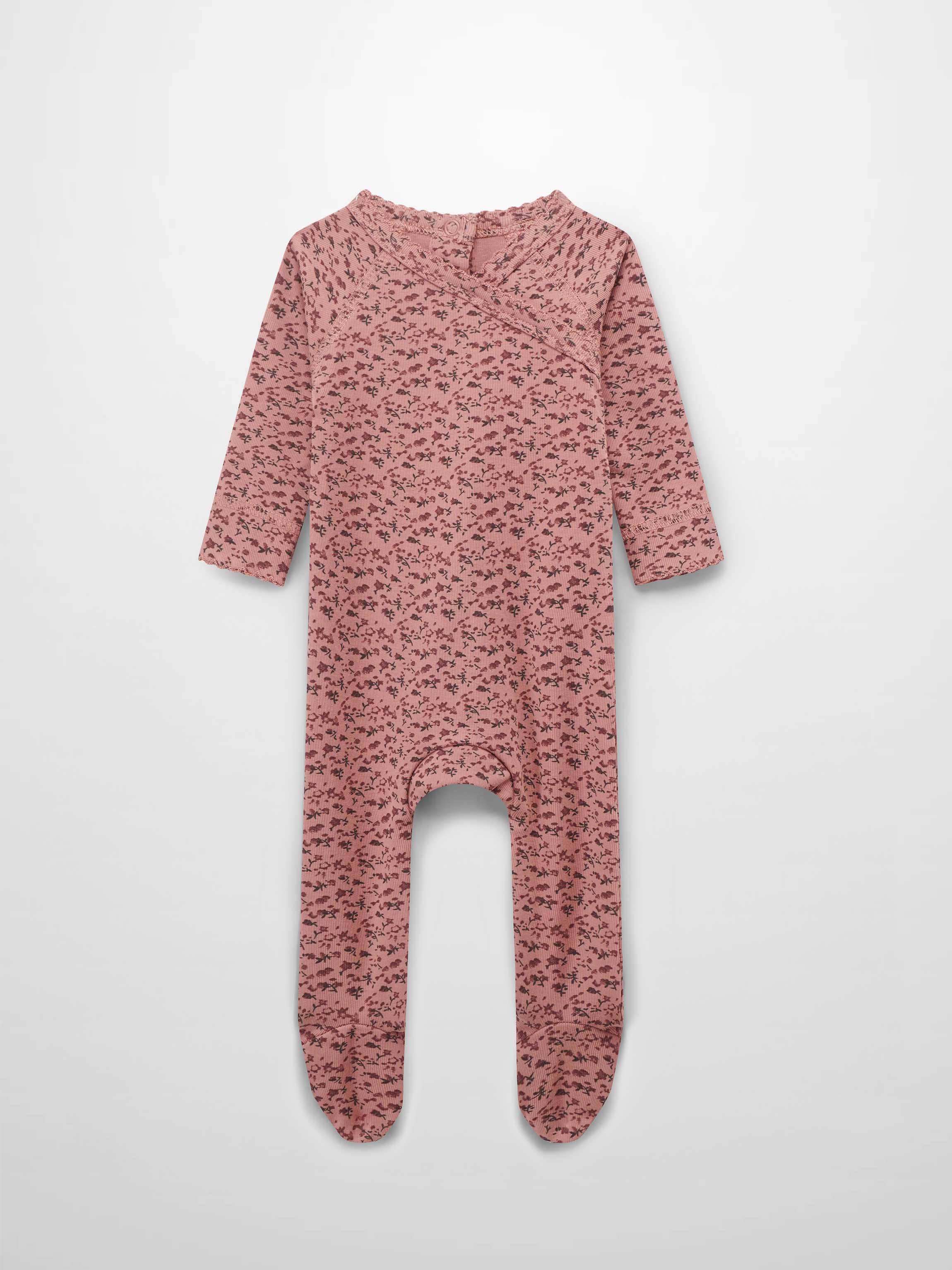 baby girls jumpsuit footie soft cotton fabric with crossover mock look