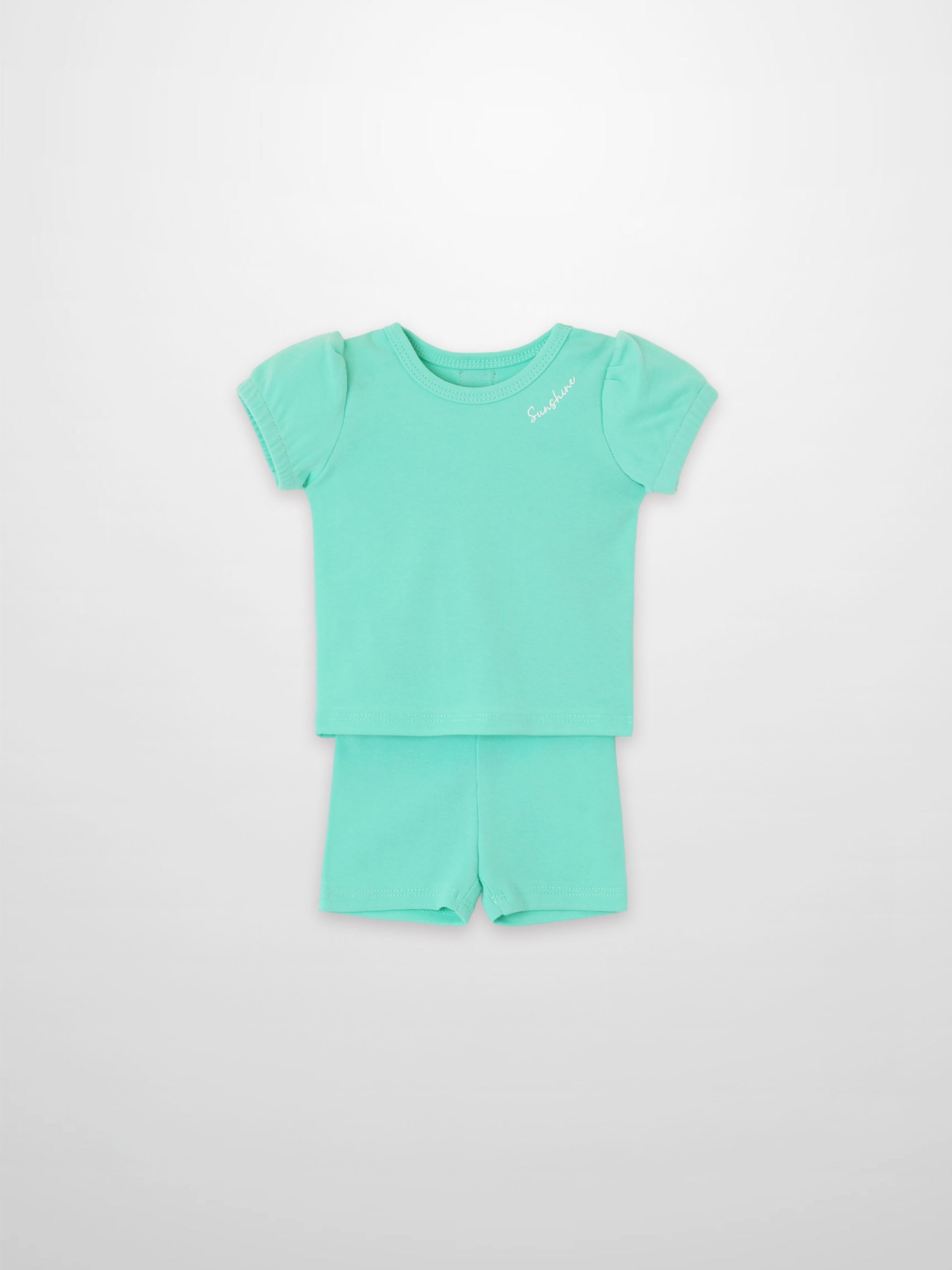 Short Puff Sleeve T-shirt & Shorts Set for little girls in mint green