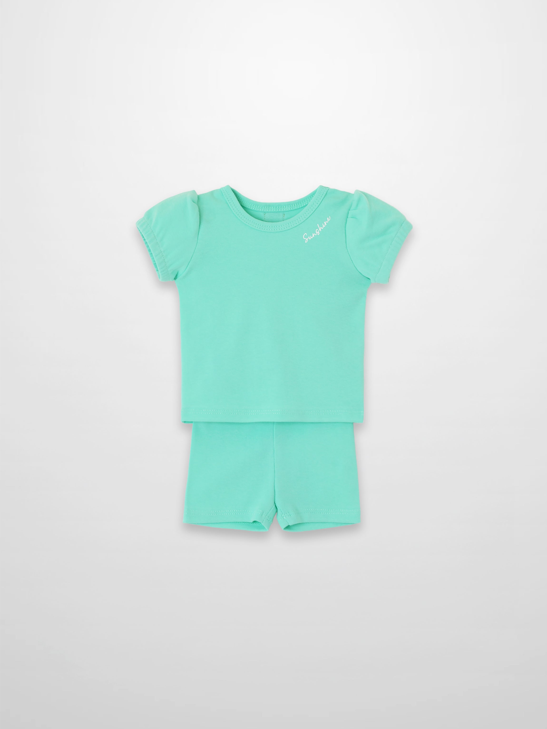 Short Puff Sleeve T-shirt & Shorts Set - Mint Green