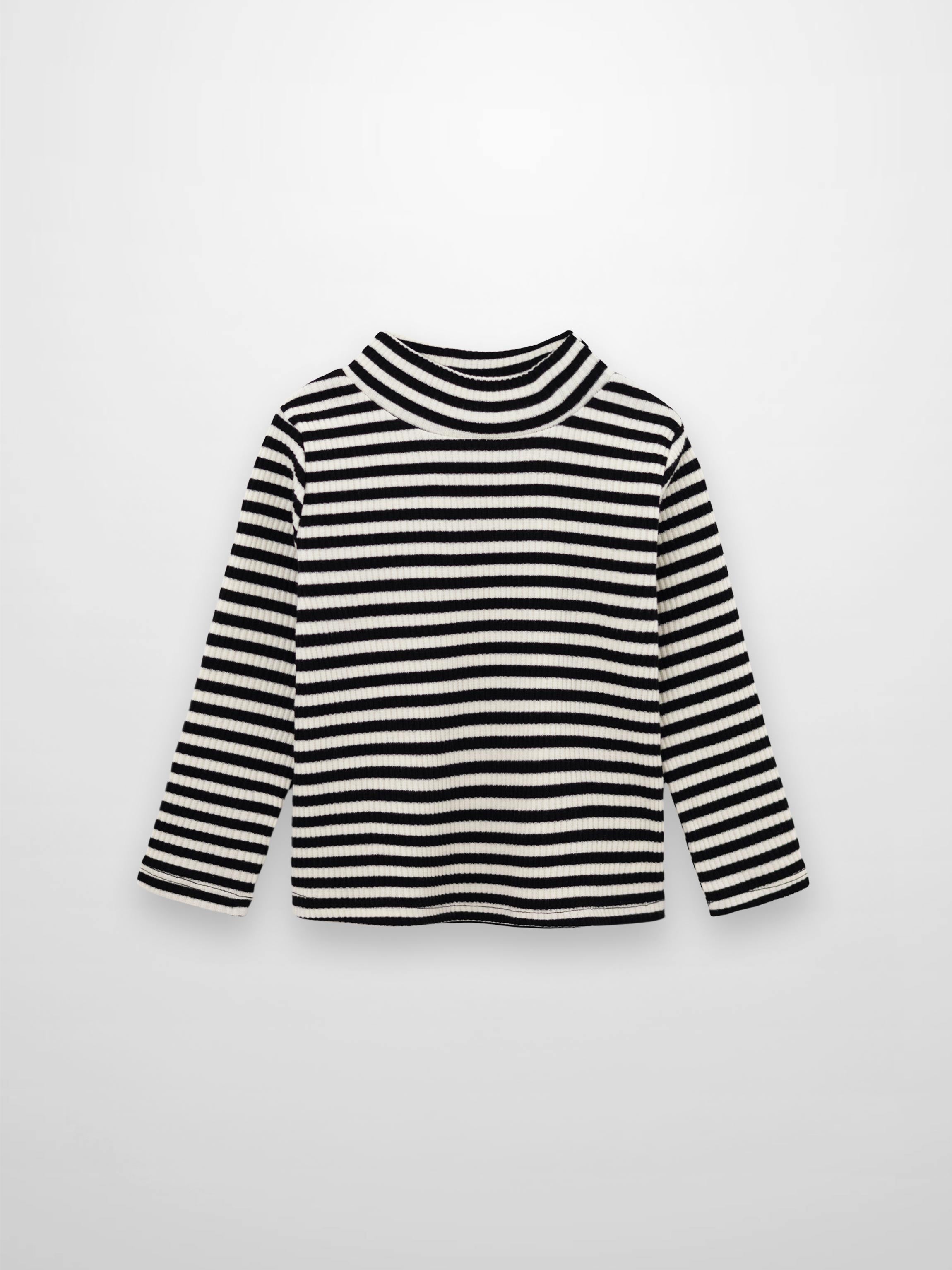 Striped Mock Neck T-Shirt - Black & White