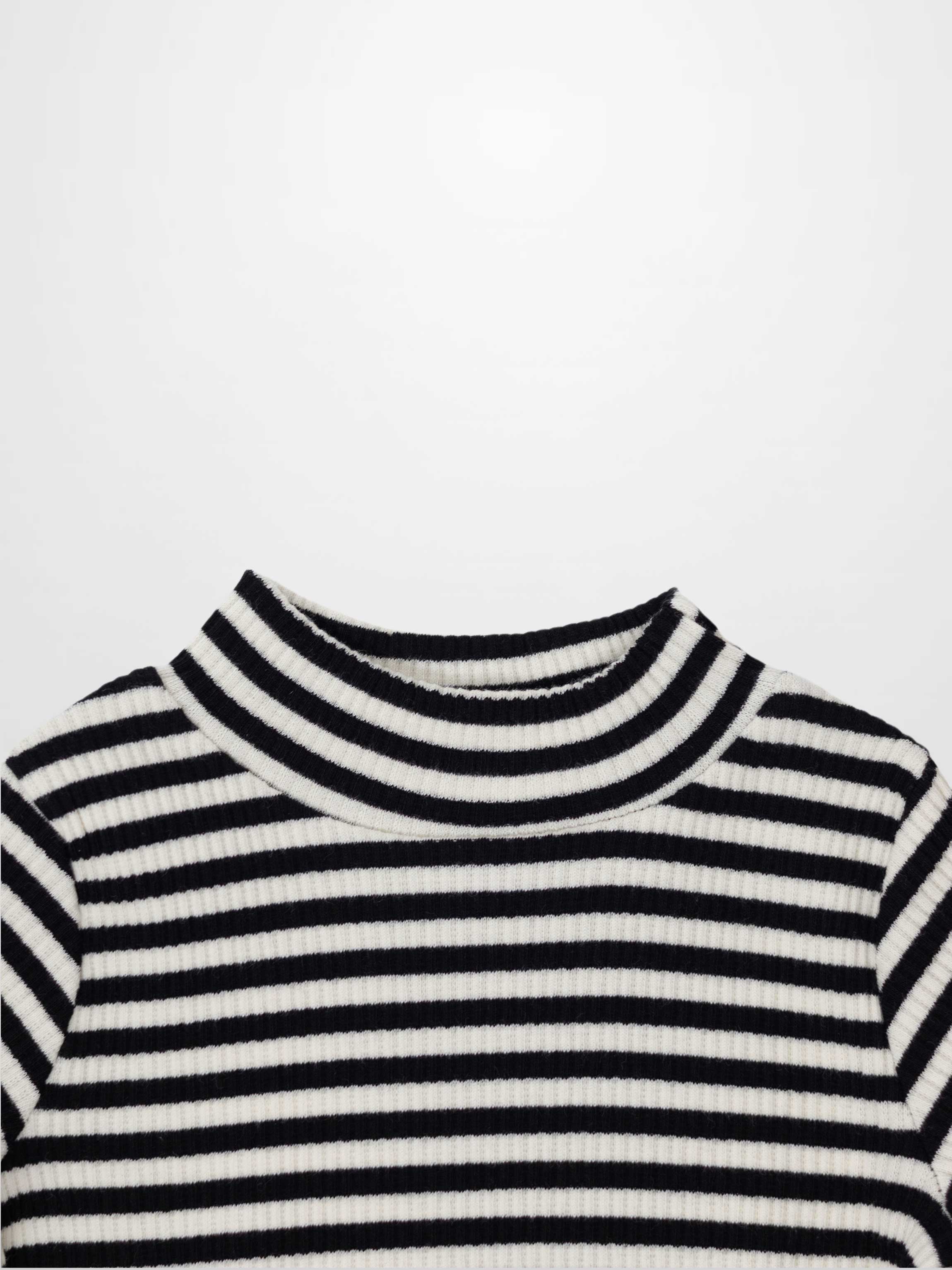 Striped Mock Neck T-Shirt - Black & White
