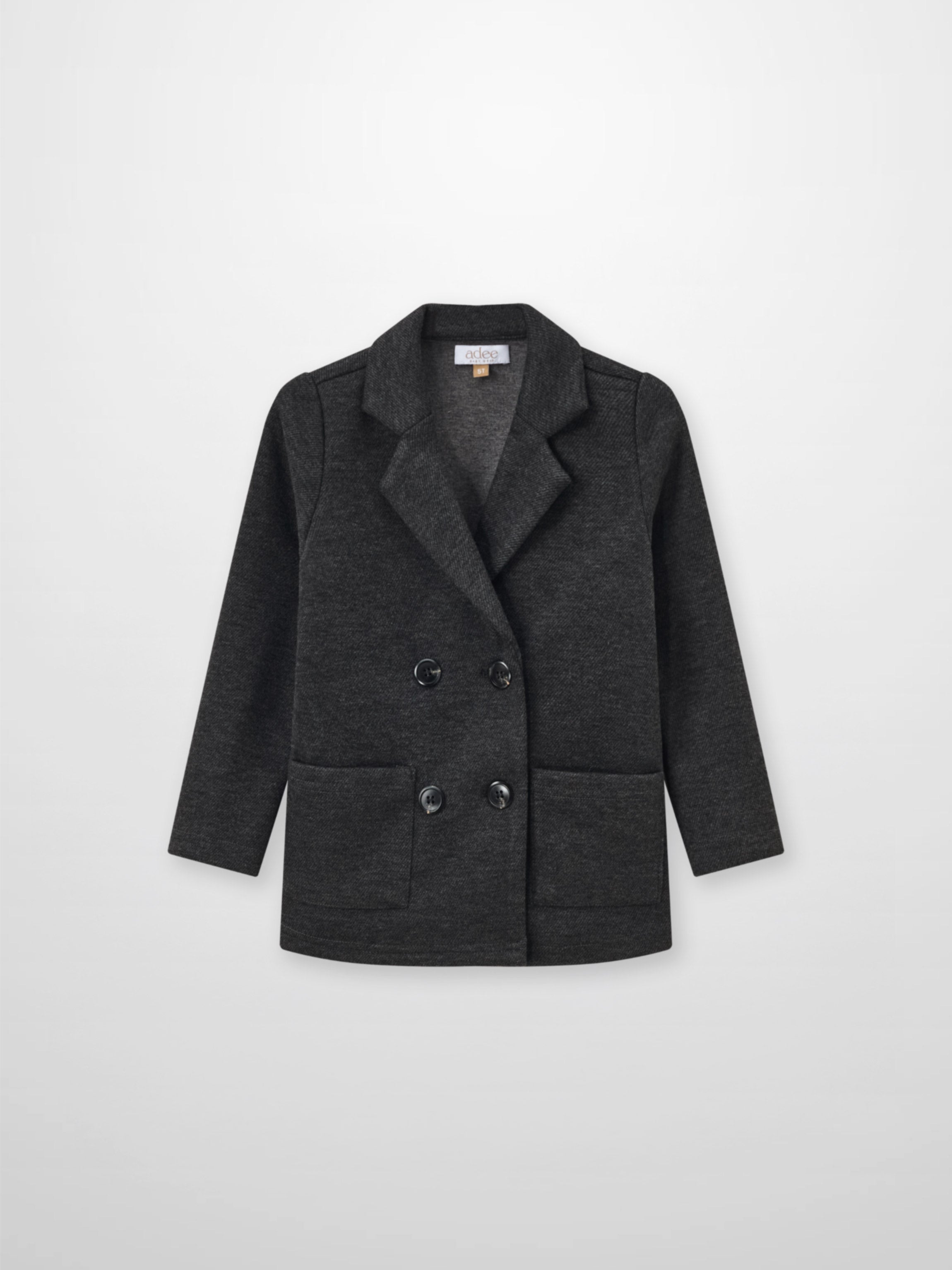 Textured Twill Blazer for boys in grey with double-breasted front and patch pockets Adee