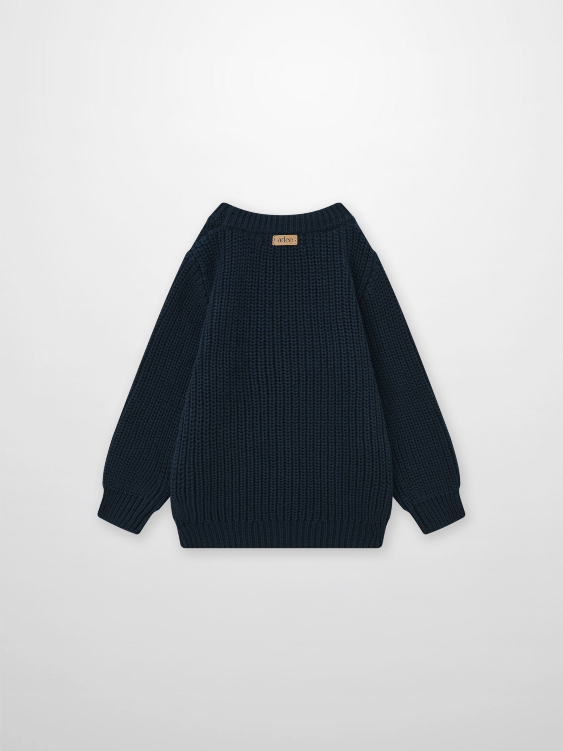 Knit Horse Sweater - Navy; Adee unisex top in navy knit with ribbed cuffs and back label