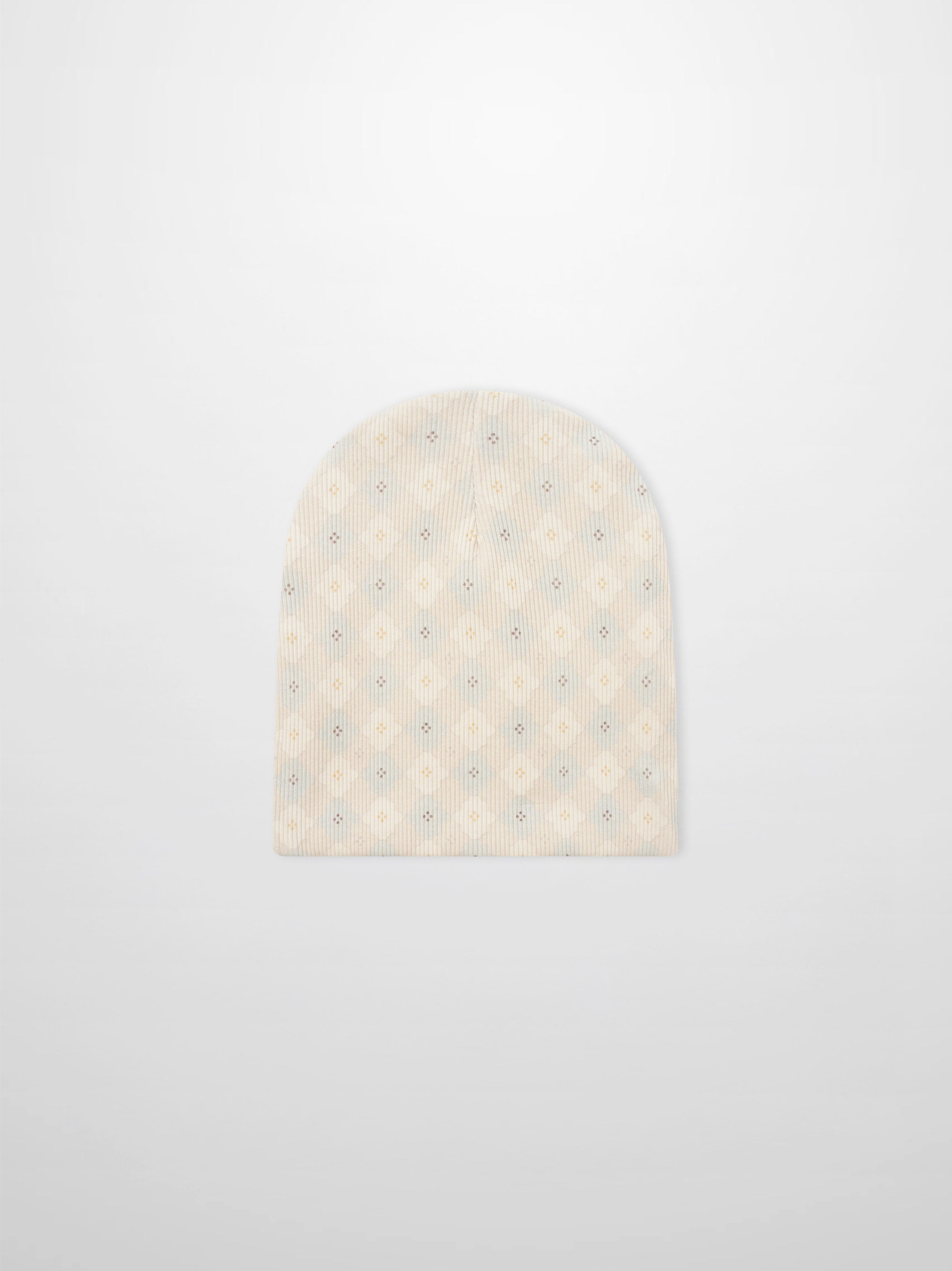 Little Button Beanie - Blue boys knit cap by Adee with small pastel dot pattern