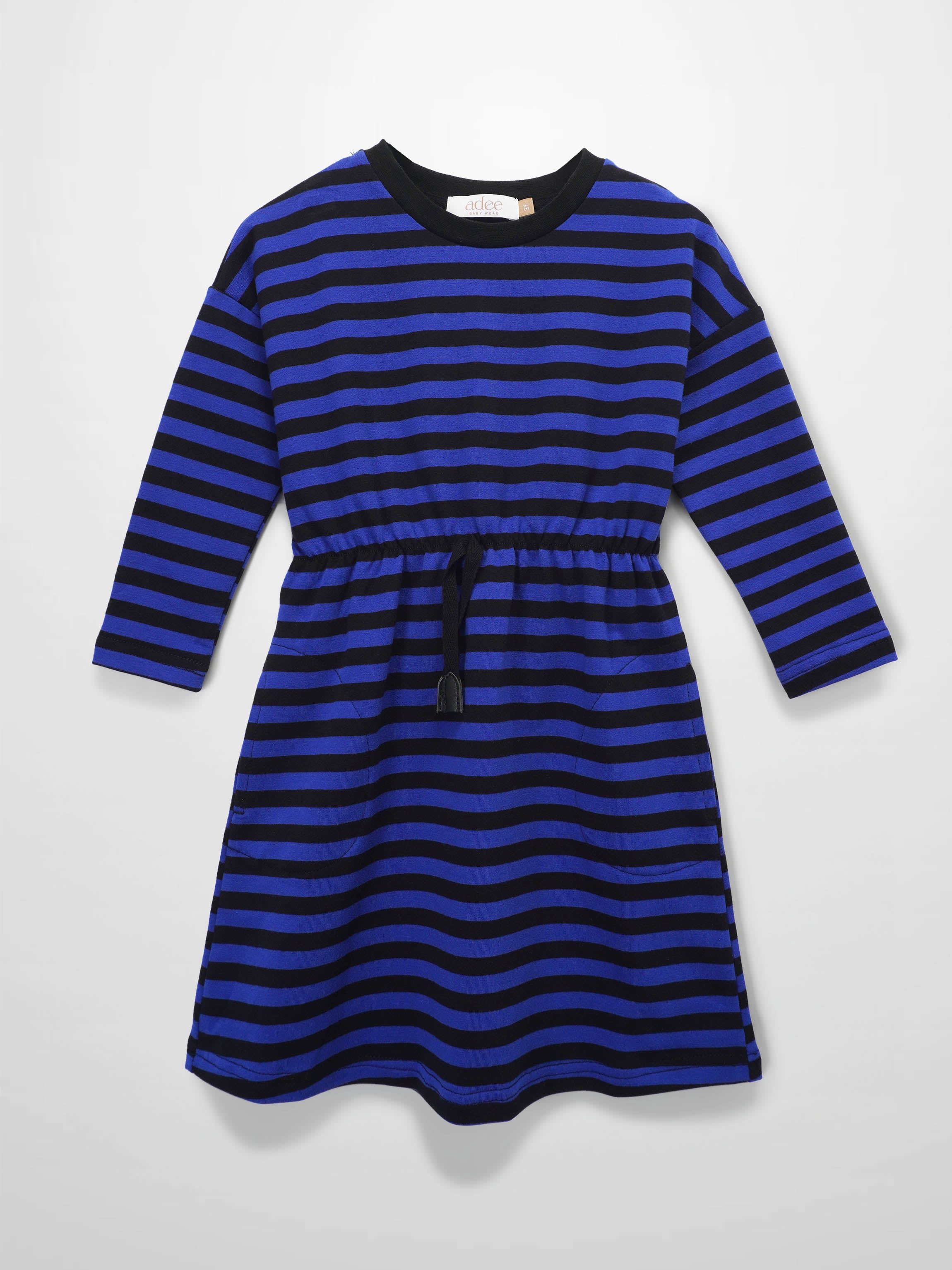 Blue Girls Long Sleeve Drawstring Dress with Striped Pattern 10 / AWA827 Blue Girls Long Sleeve Drawstring Dress with Striped Pattern 10 / AWA827