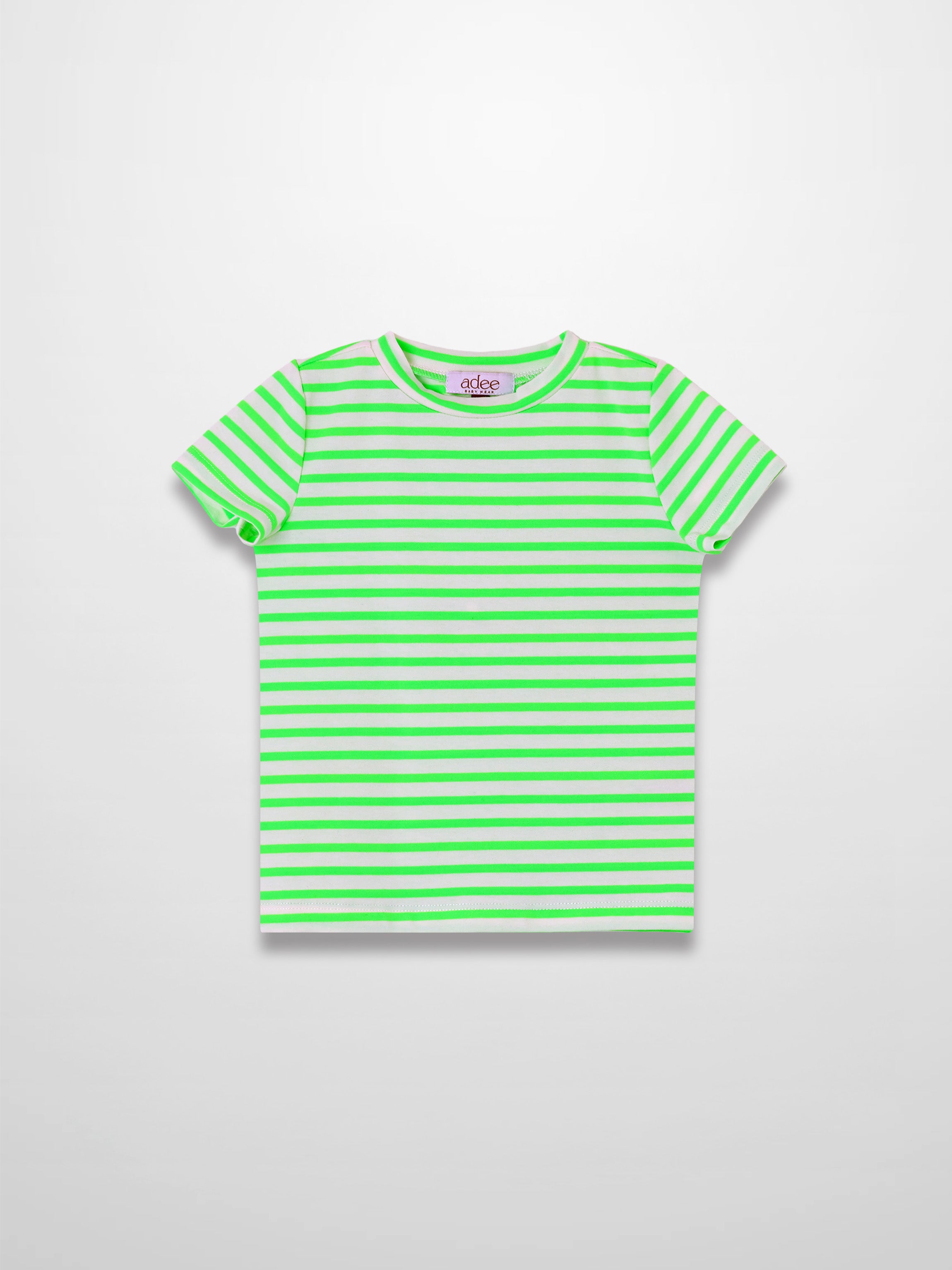 Neon Green Striped Boxy T-shirt - Short Sleeve
