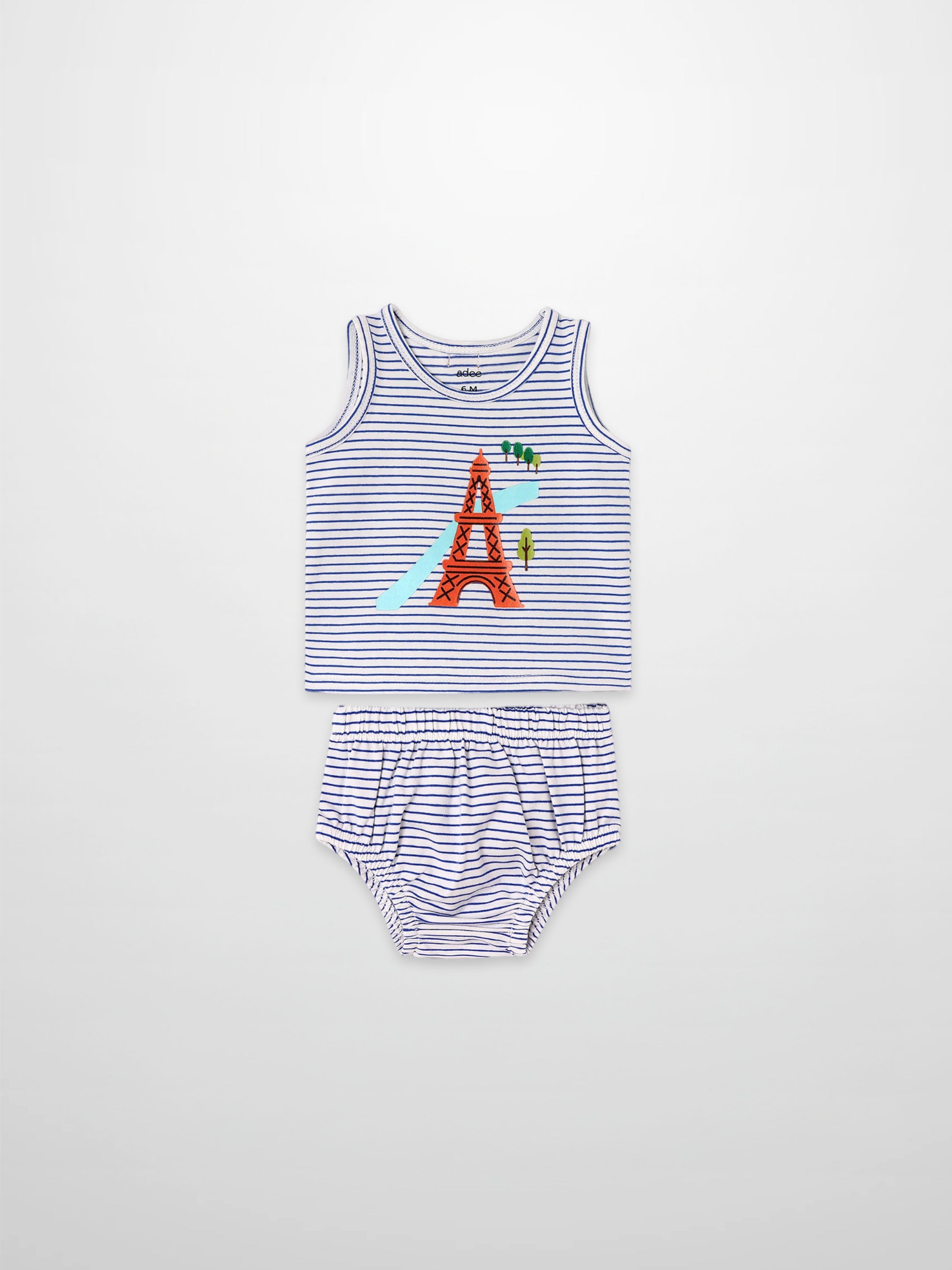 Eiffel Tower Bloomers & Tank Set for little boys, Adee, blue striped tank top & bloomers