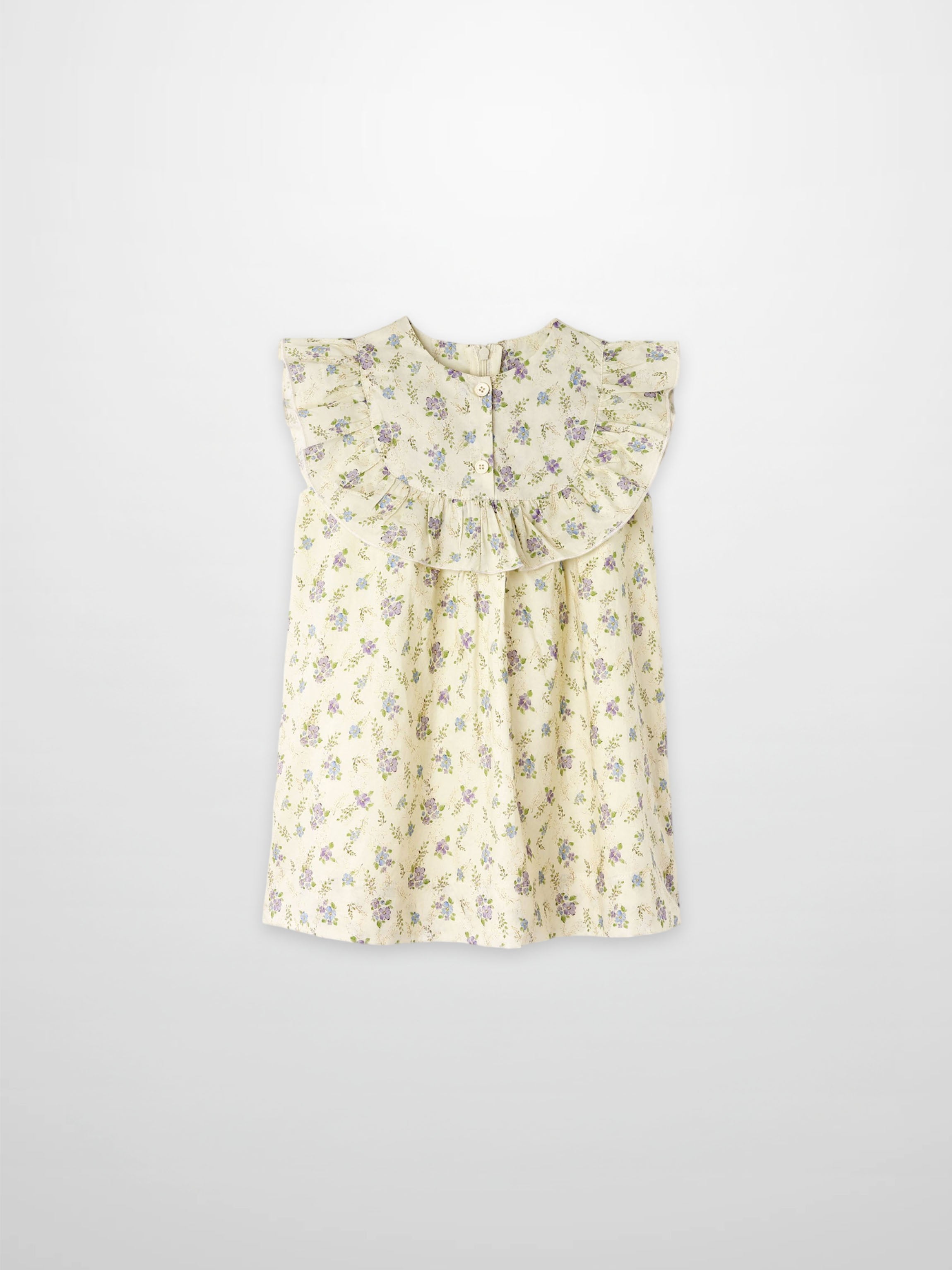 Ivory Flower Dress - Sleeveless for girls, floral print with ruffle bodice