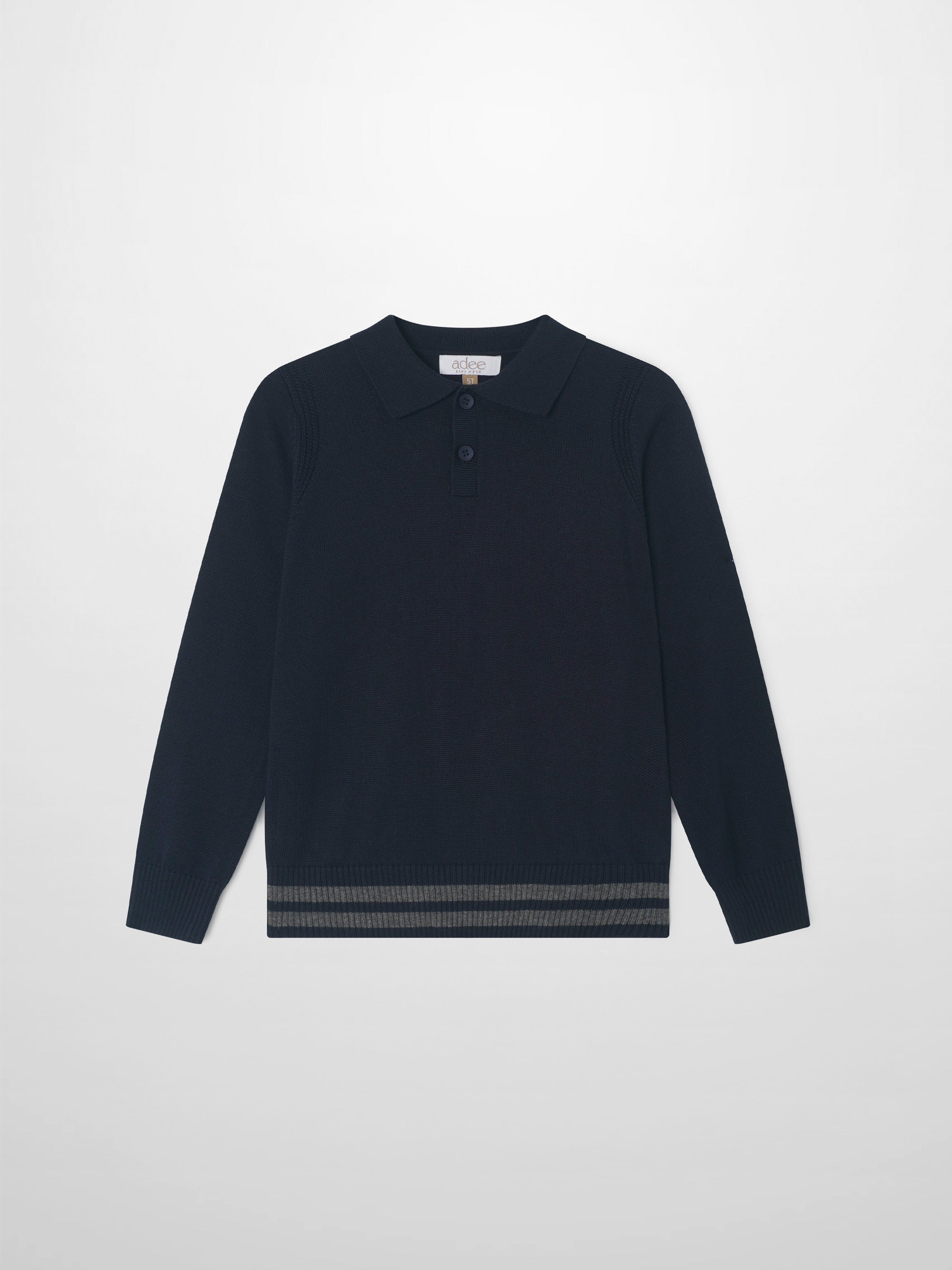 Knit sweater navy for boys by Adee, dressy top with polo collar and two-button placket.