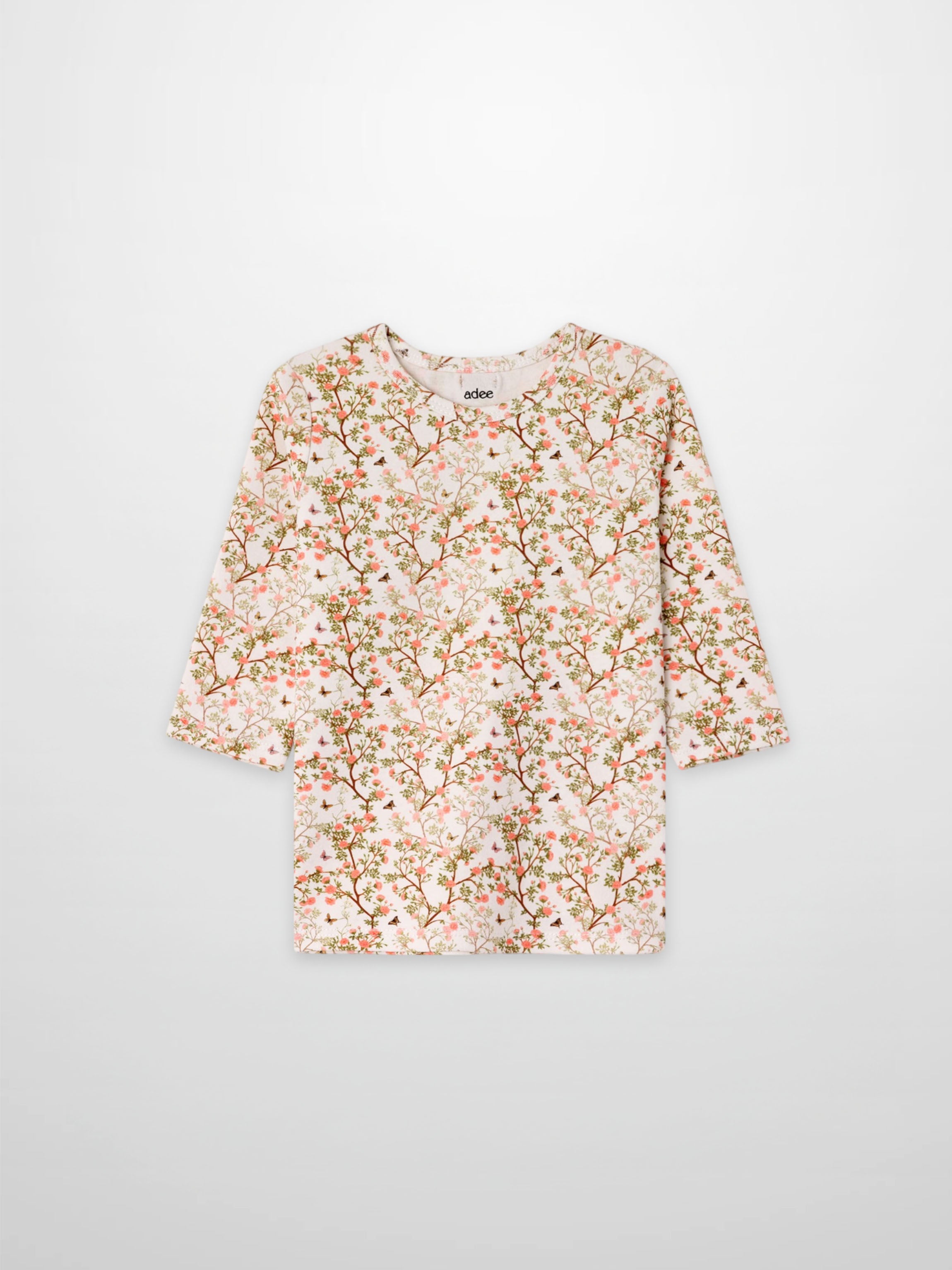 Spring Floral 3/4 Sleeve T-shirt for girls by Adee, pink floral pattern