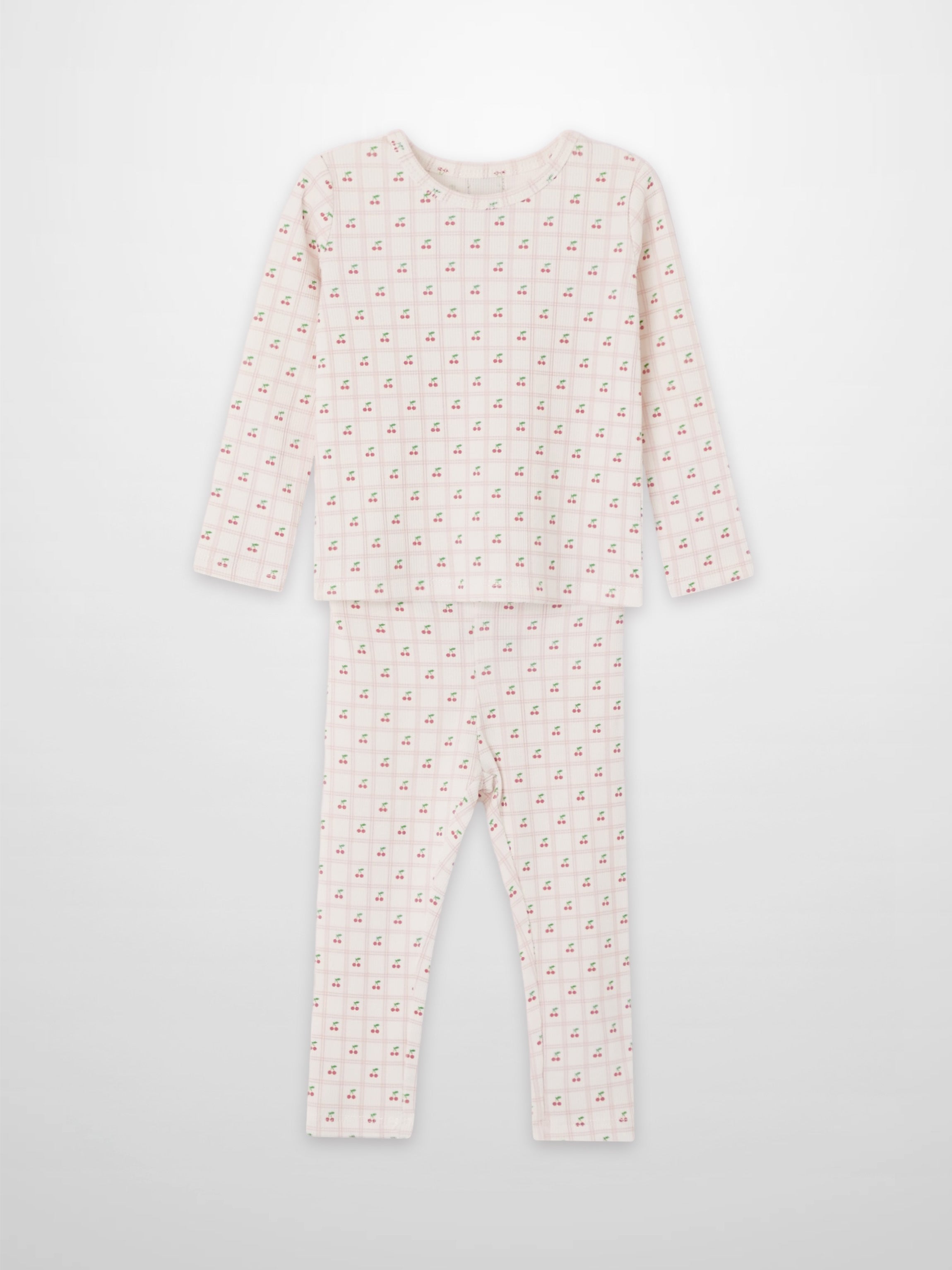 Girls Adee Cherry Window Pajamas two-piece set in light pink plaid grid