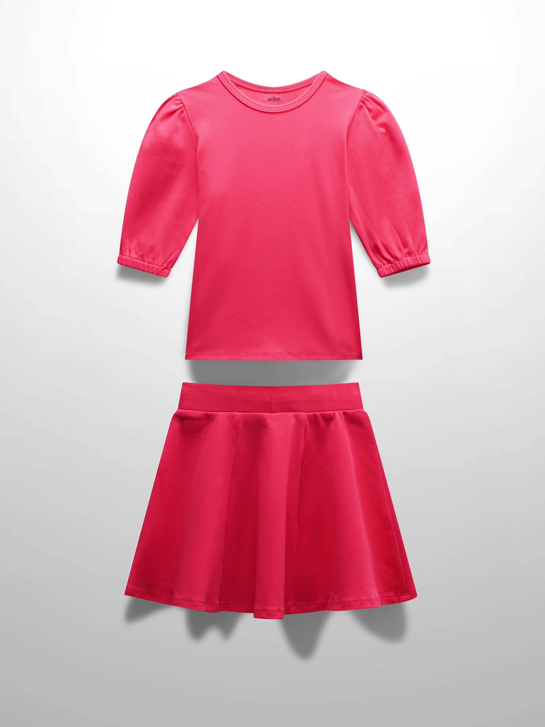 Pink skirt and bubble shirt, girls