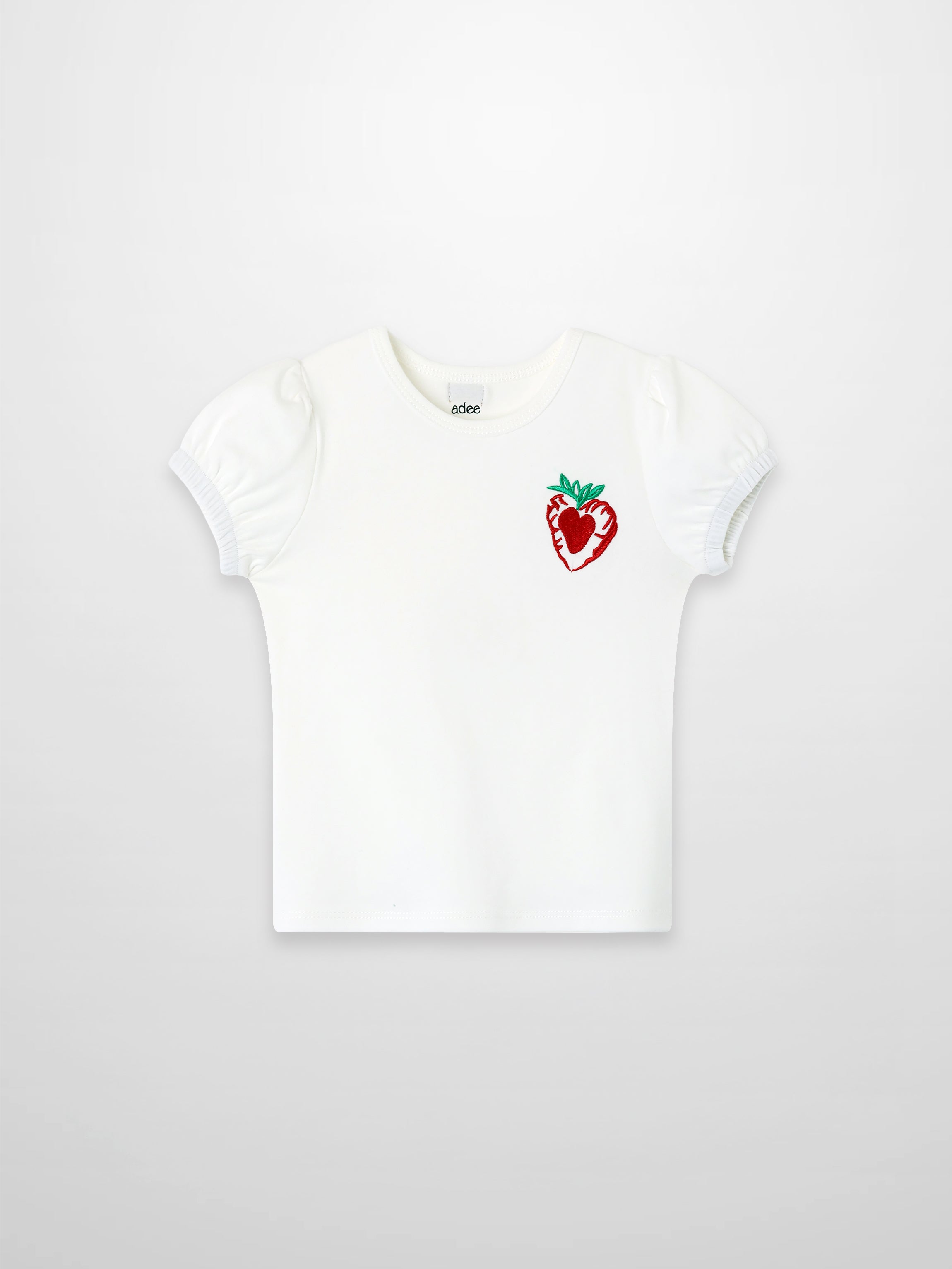 Embroidered Strawberry Short Puff Sleeve T-shirt
