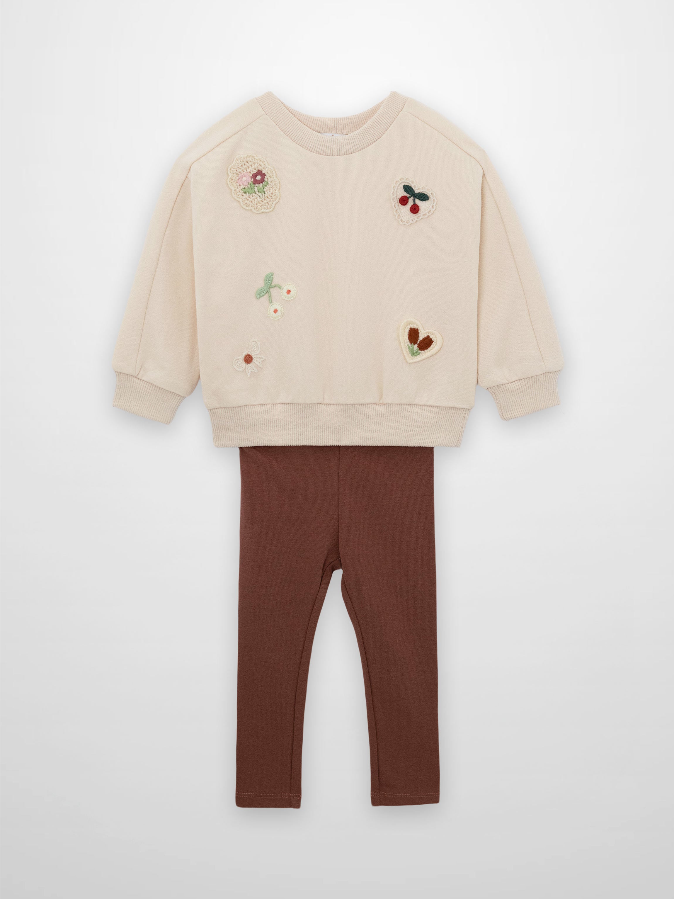 Crochet Patch Sweatshirt & Leggings Set