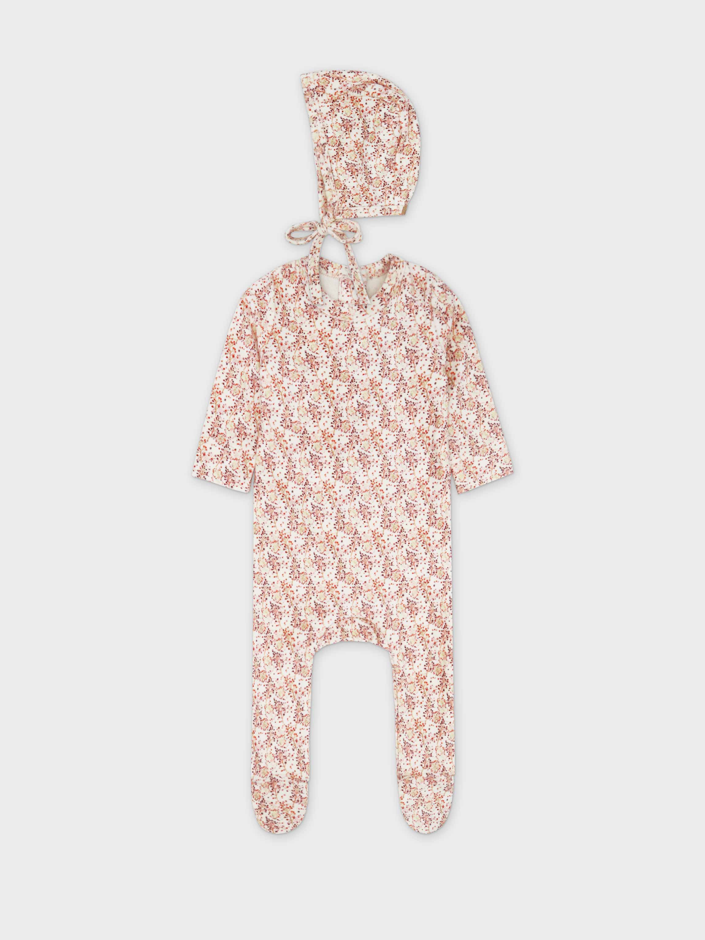 Blackberry jumpsuit and bonnet hat for baby