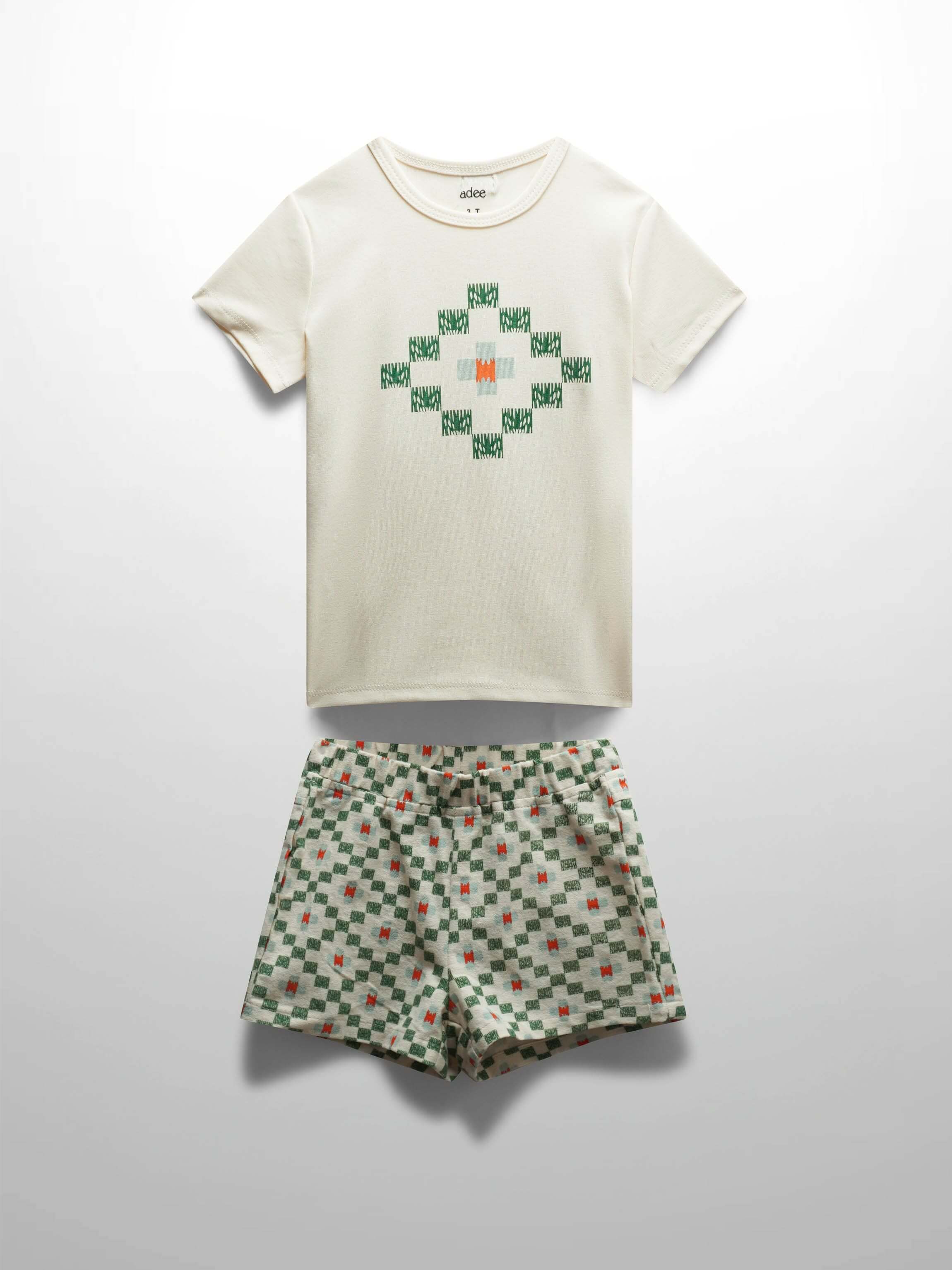 Boys green diamond shorts set