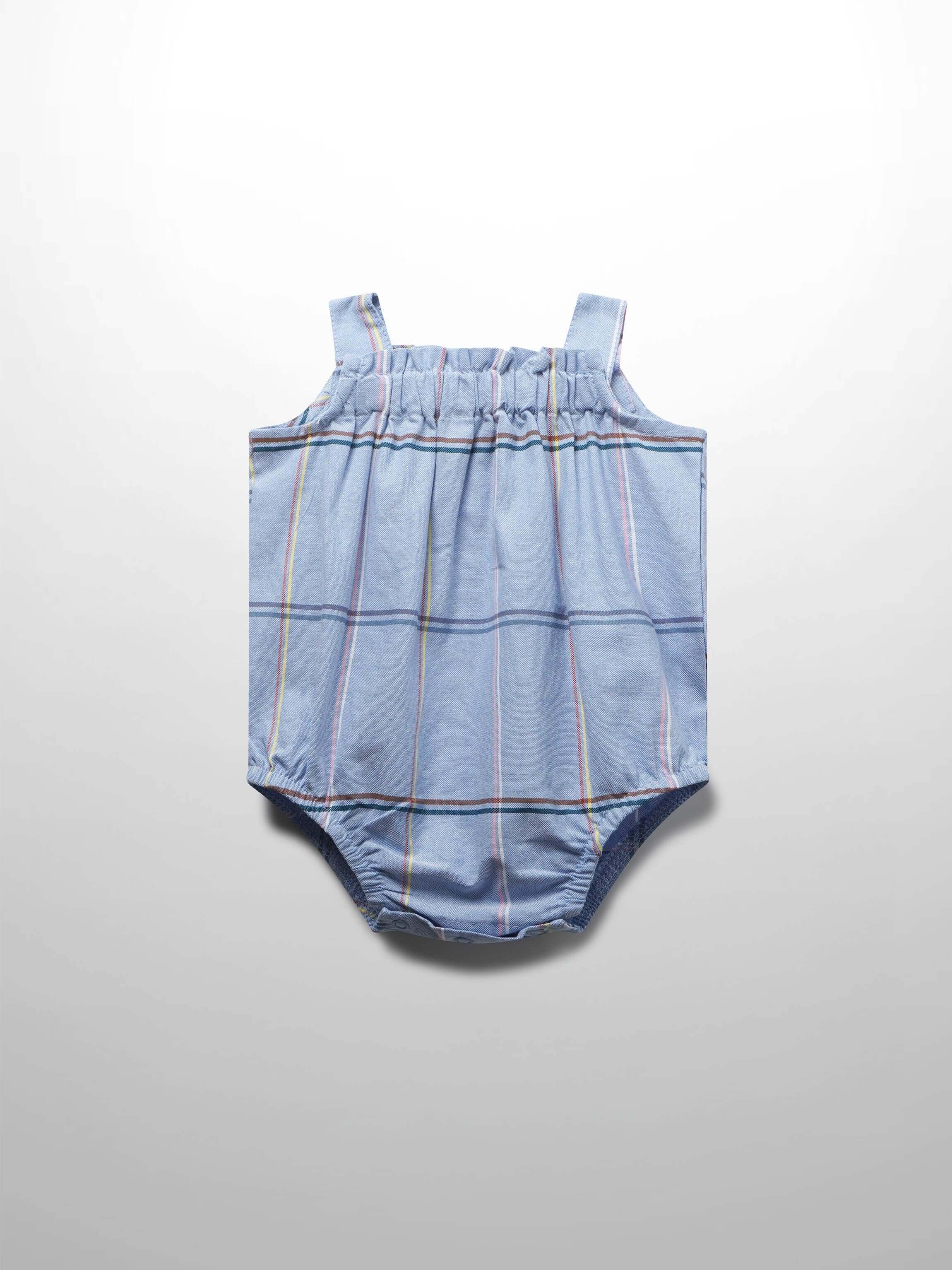 Baby romper in light blue plaid