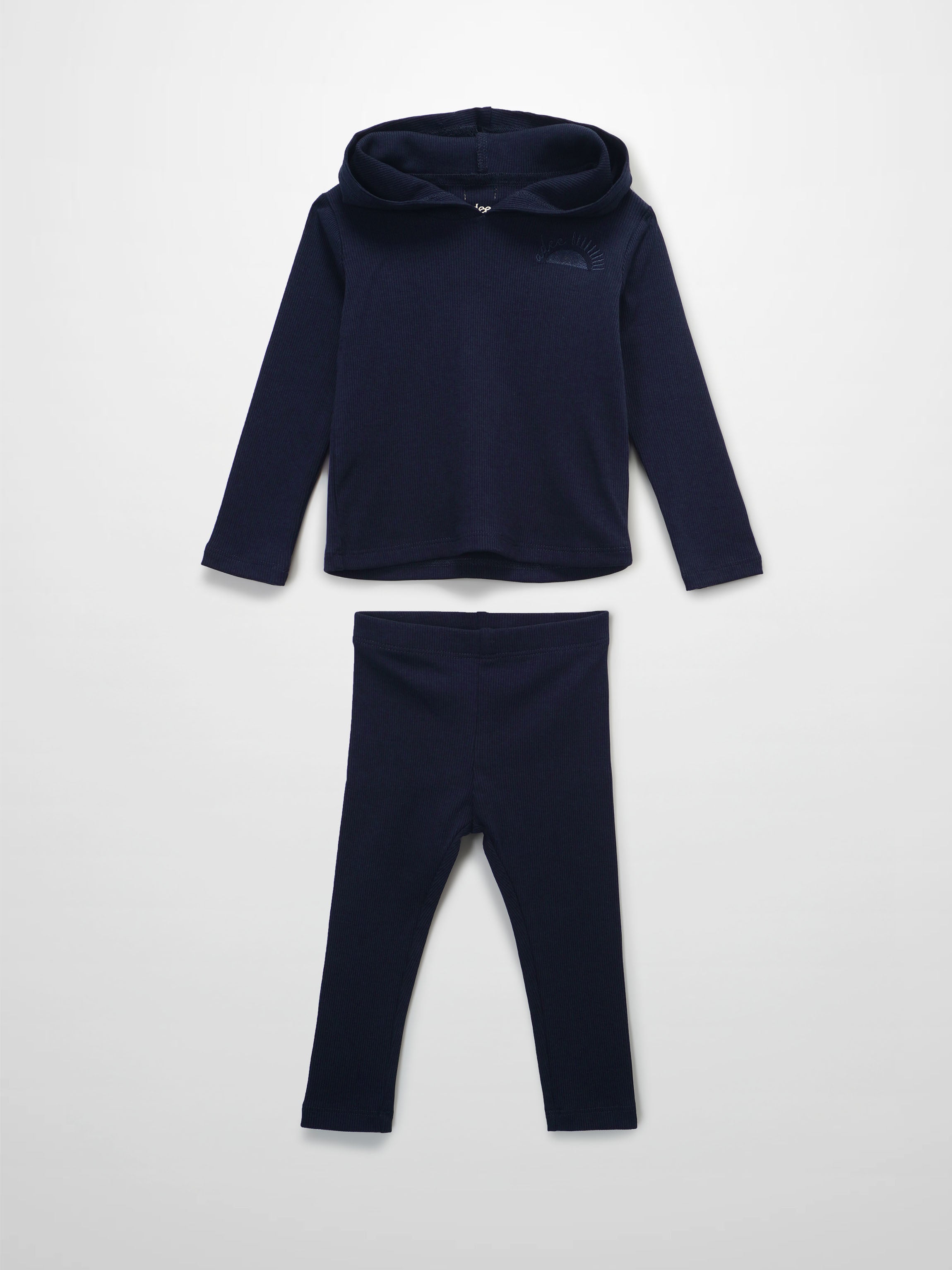 Ribbed Legging Set with Hood - Navy
