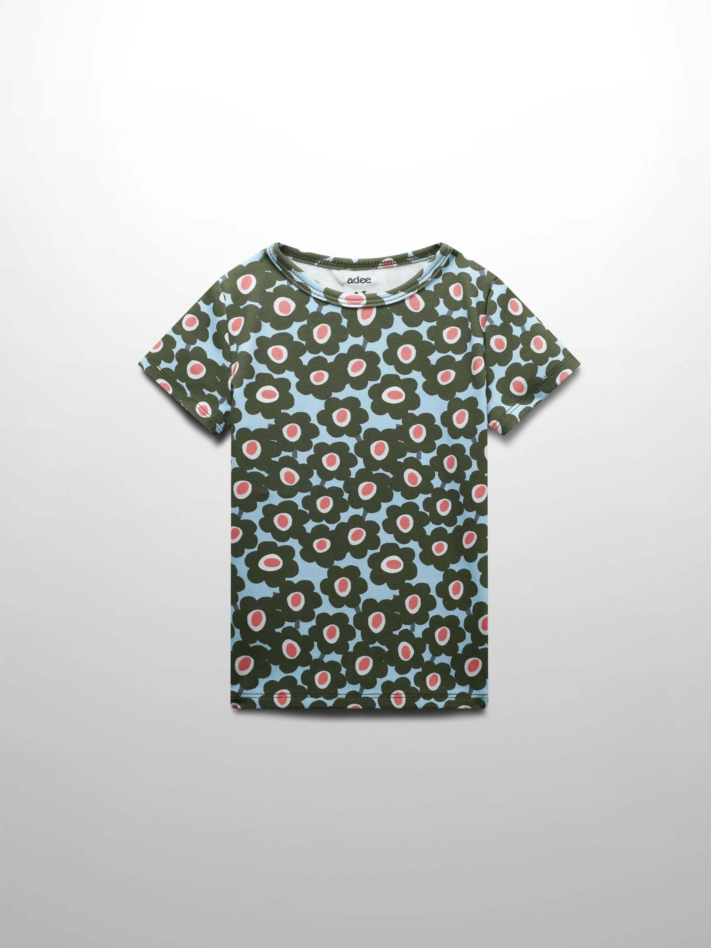 Green flower print girls shirt