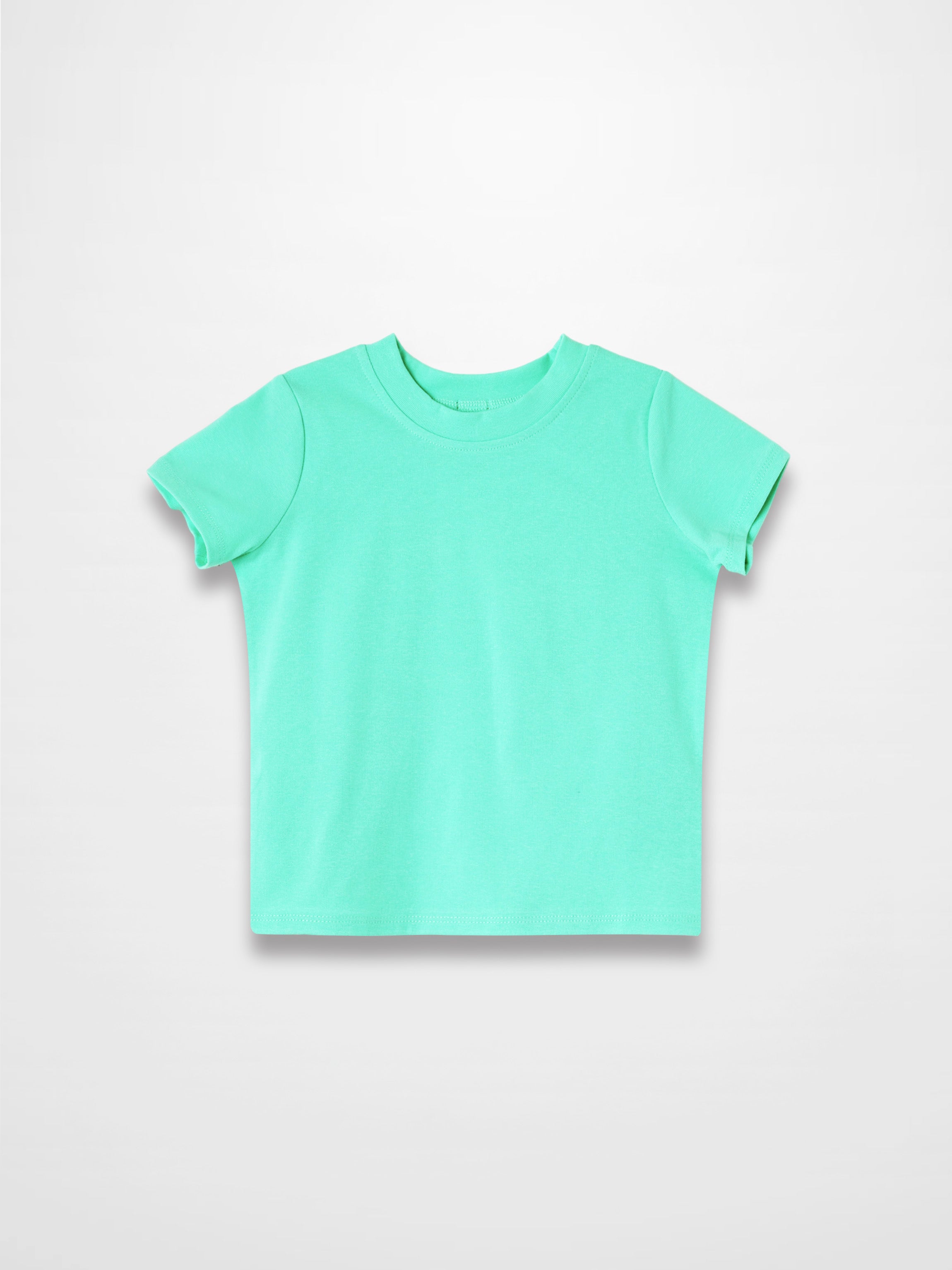 Mint green thin ribbed short-sleeve T-shirt laid flat on white background