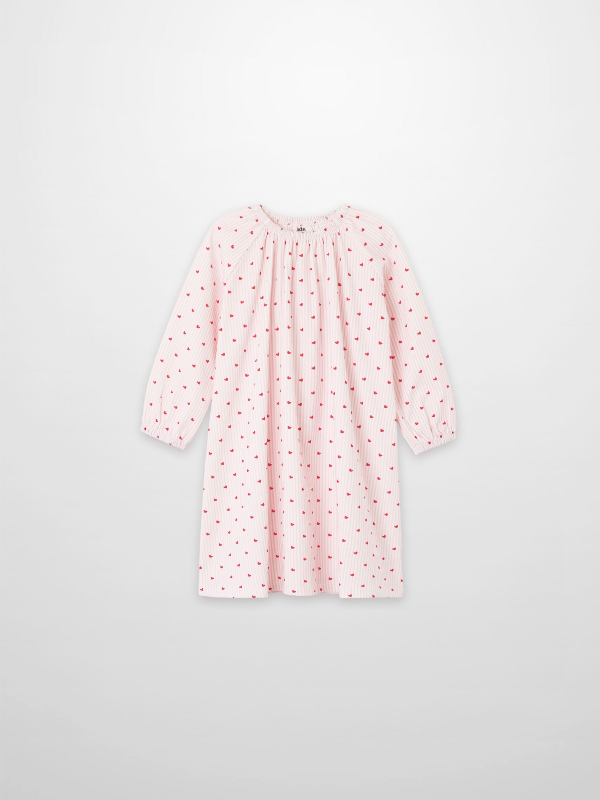 Pink heart nightgown for girls; long-sleeve with red heart print