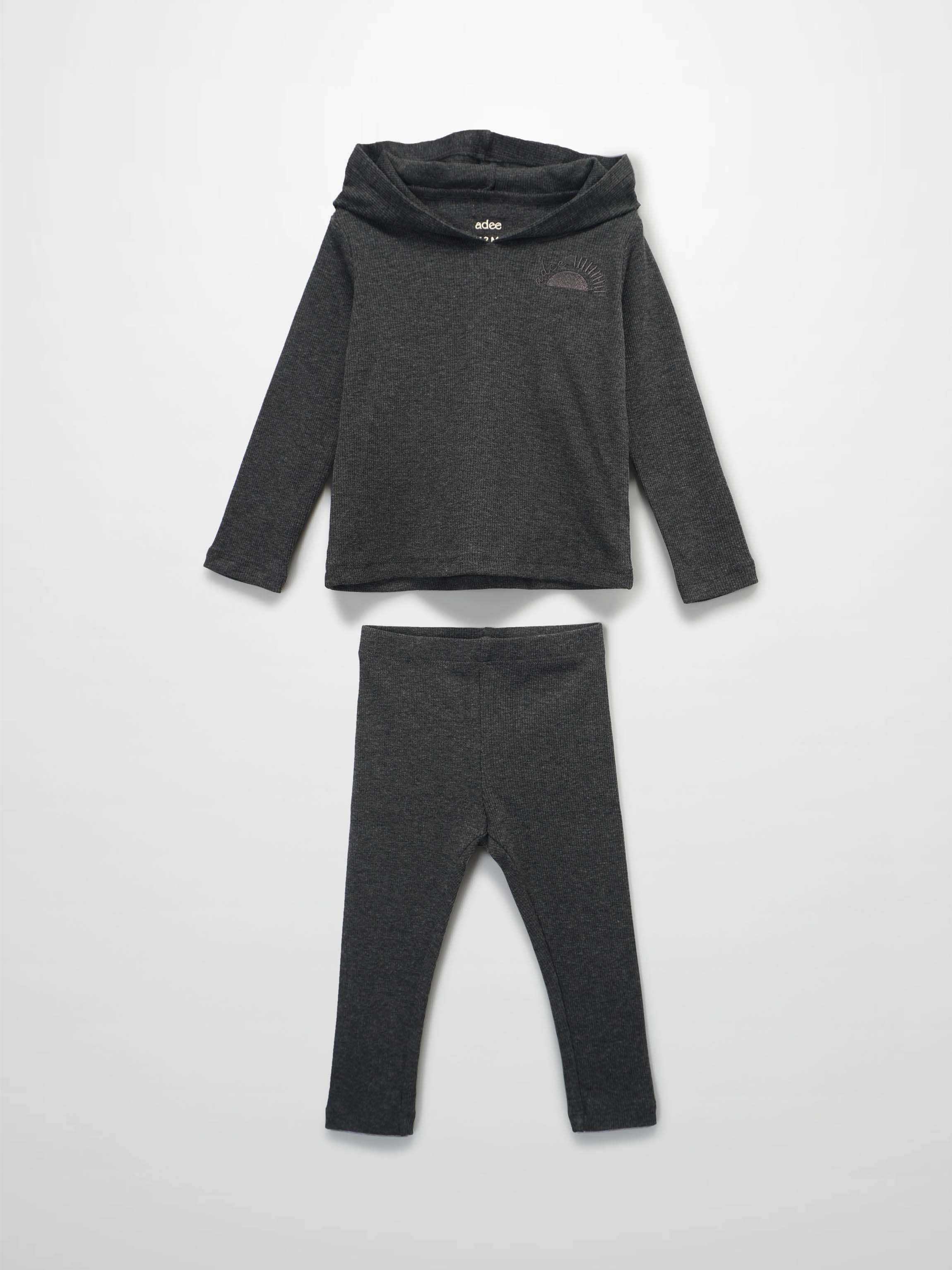 Ribbed Leggings Set with Hood - Grey