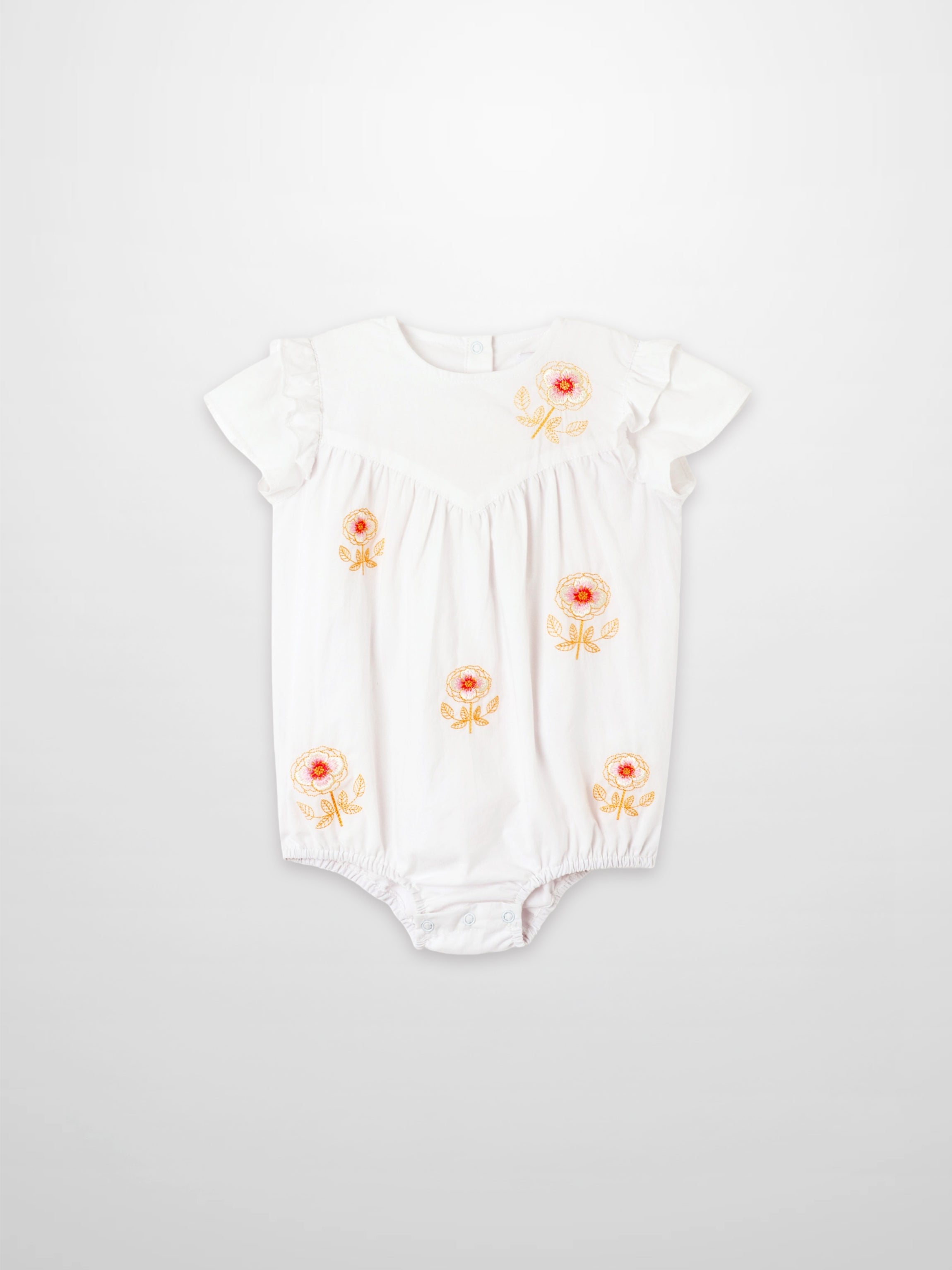 Embroidered Flower Romper by Adee; white girls&