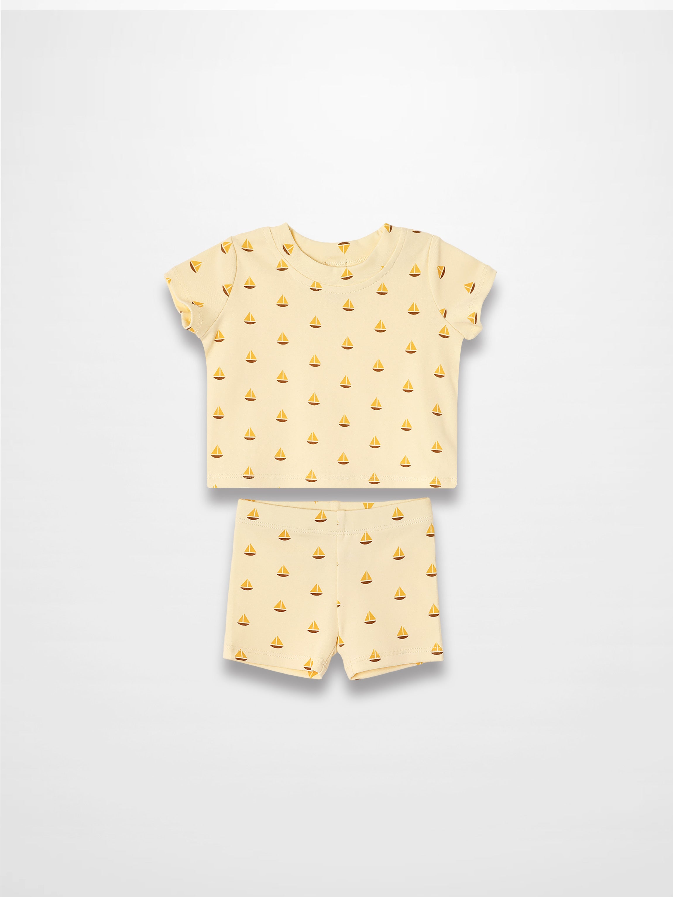 Boat Print Set, 2-piece yellow outfit for little boys by Adee with sailboat pattern
