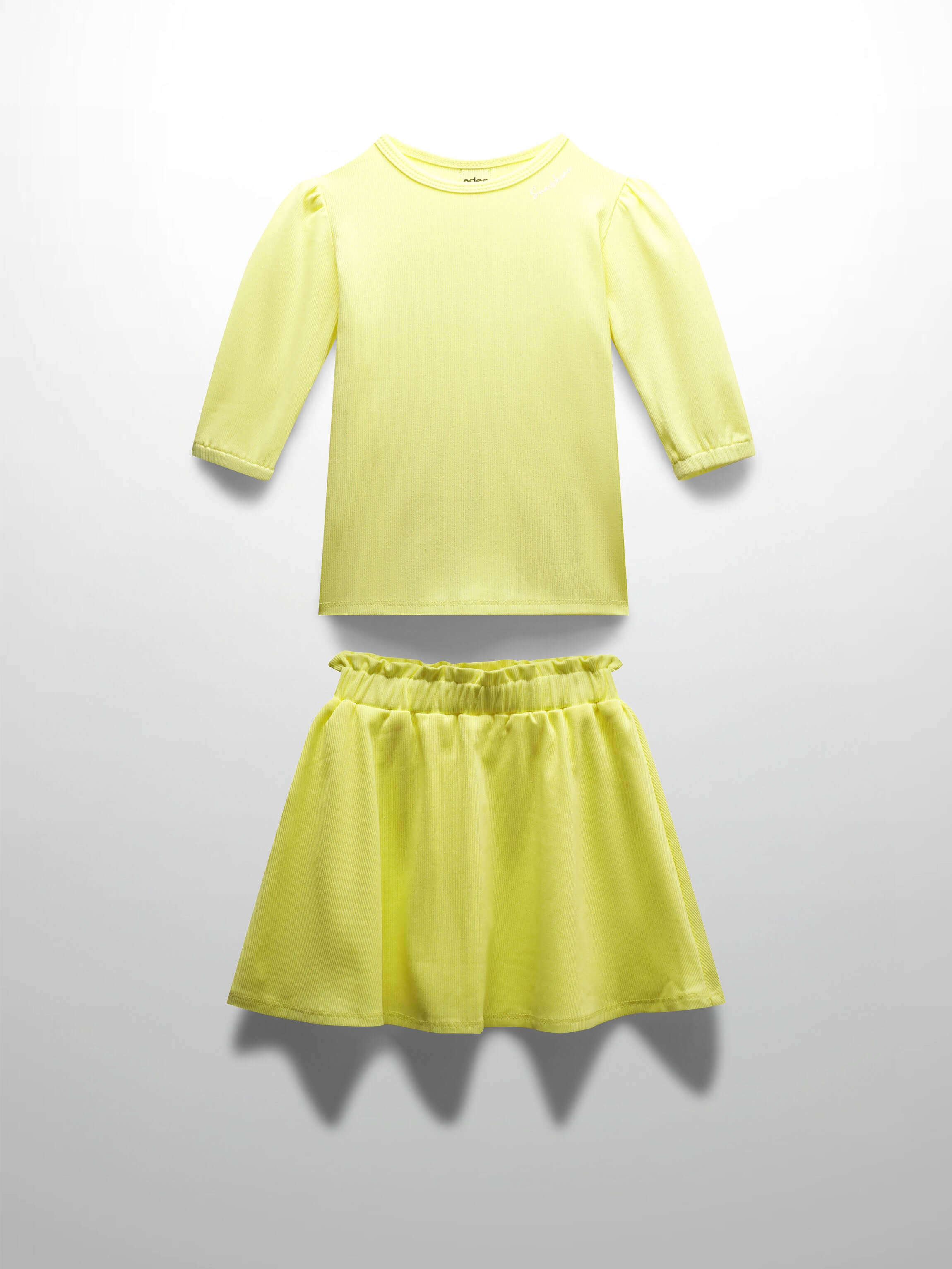 Girls yellow ribbed skirt set