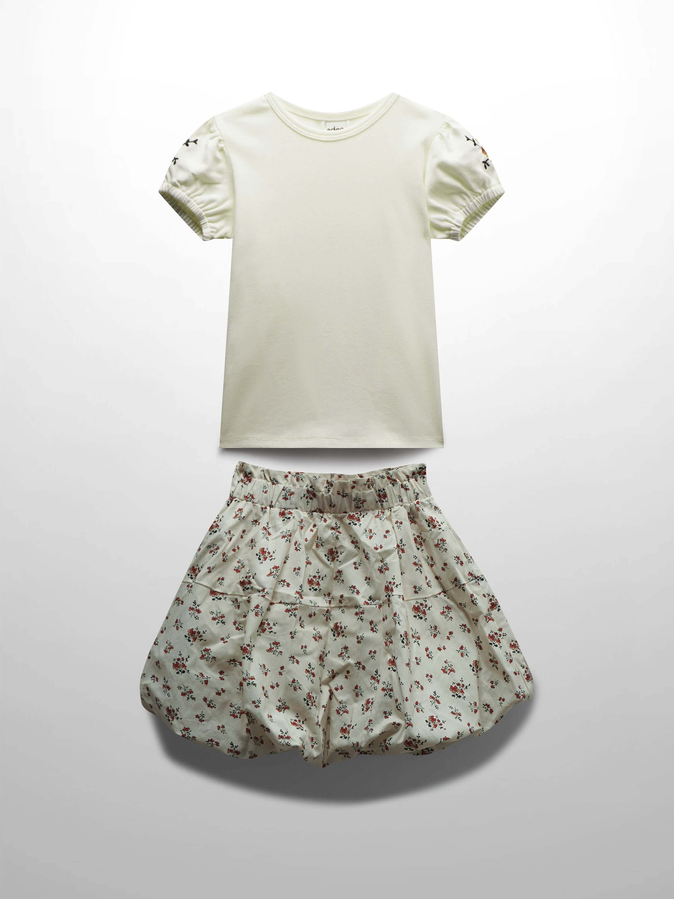 Floral bubble skirt and t-shirt