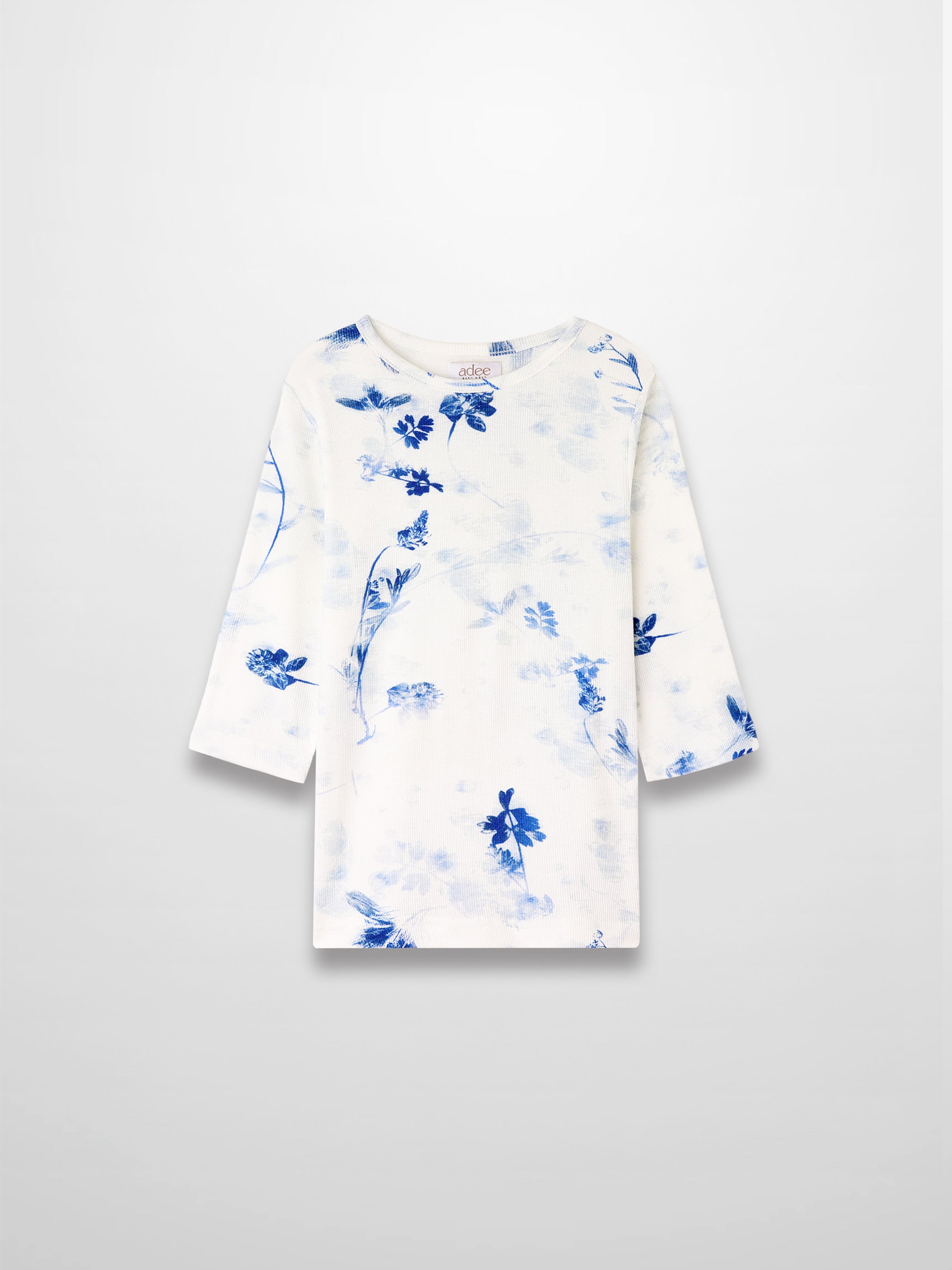 Blue Flower T-Shirt - 3/4 Sleeve