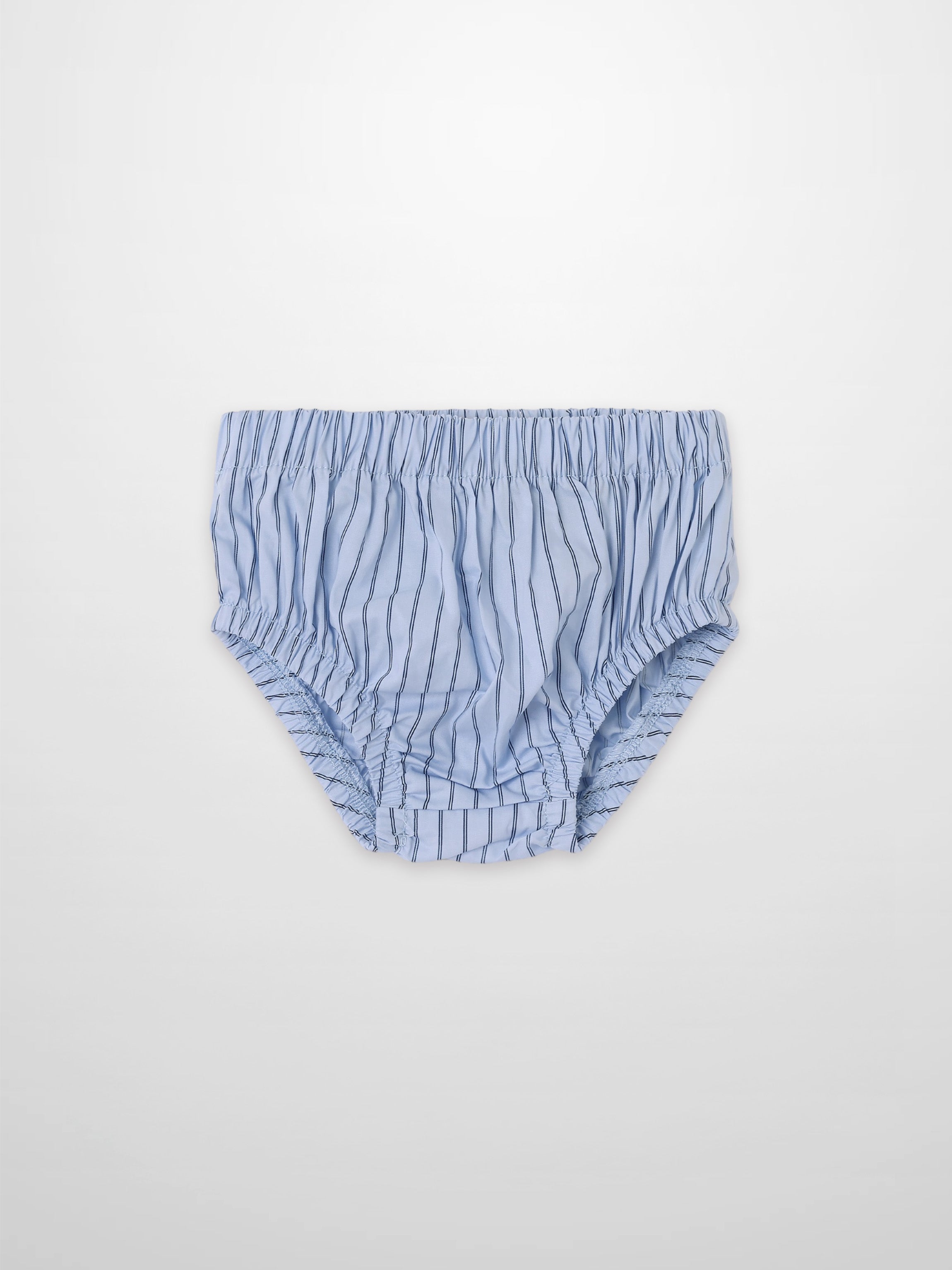 Striped cotton bloomers for boys by Adee; blue with navy vertical stripes