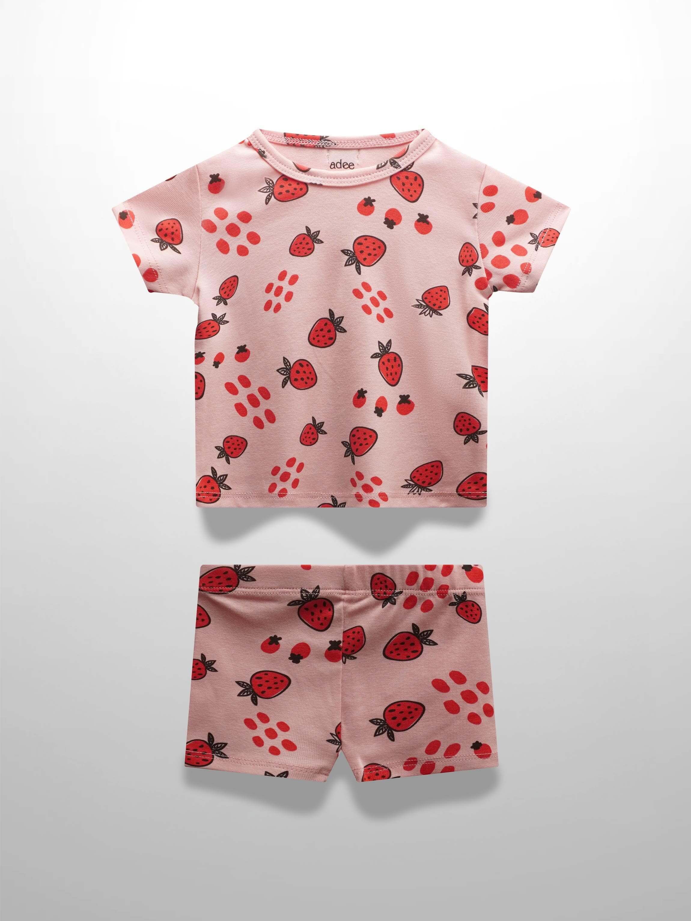 Light pink strawberry print outfit for girls