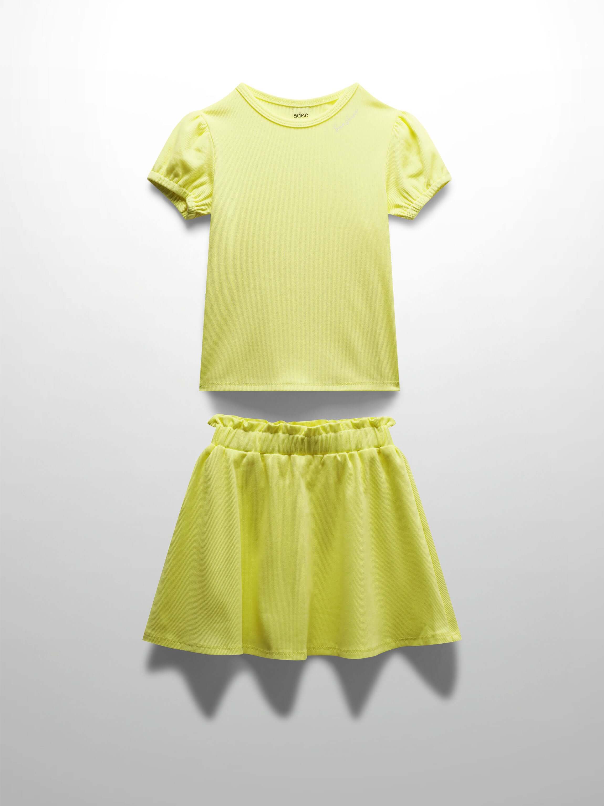 Yellow ribbed skirt set girls