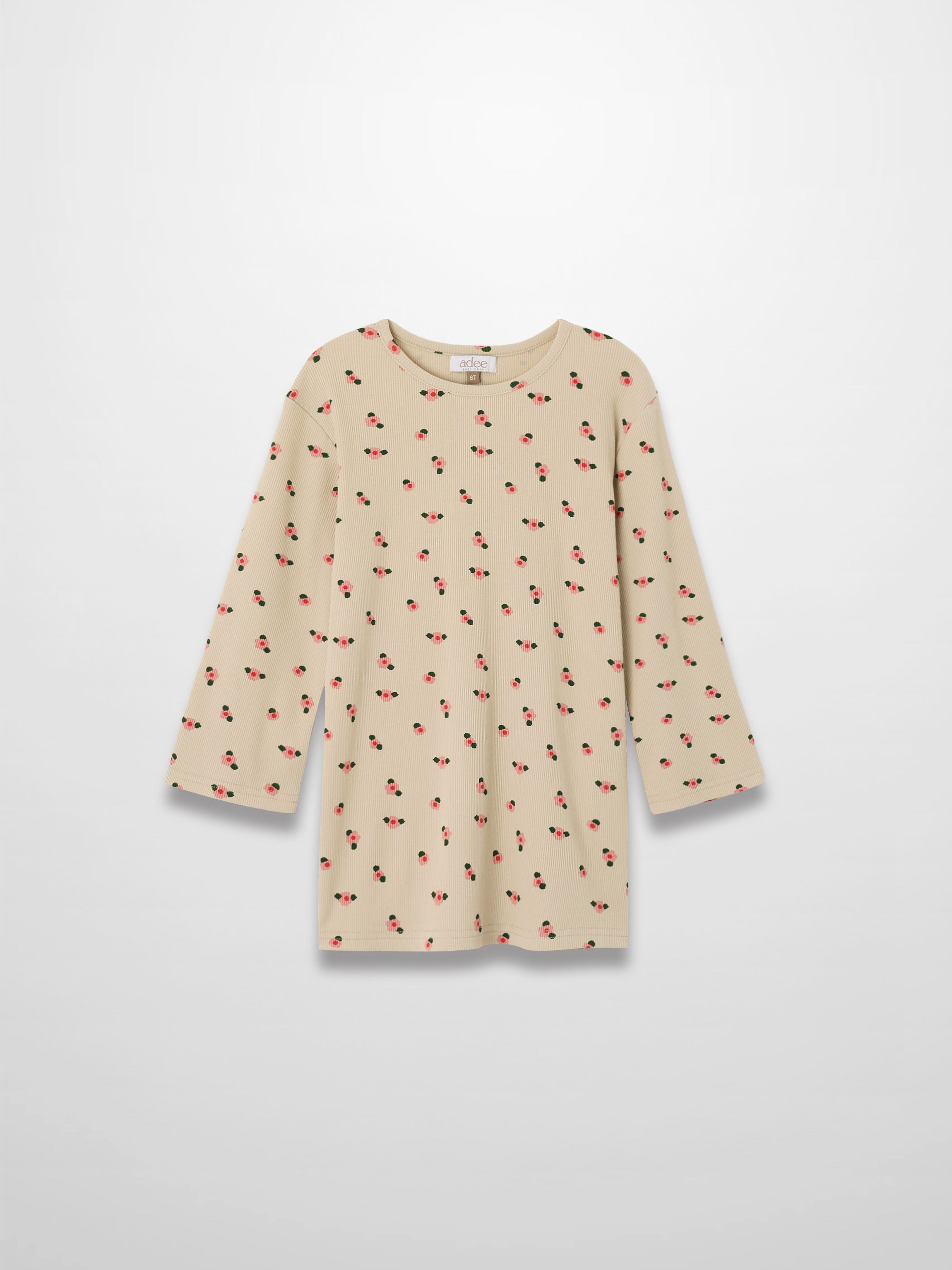 Tan Floral T-shirt - 3/4 Sleeve