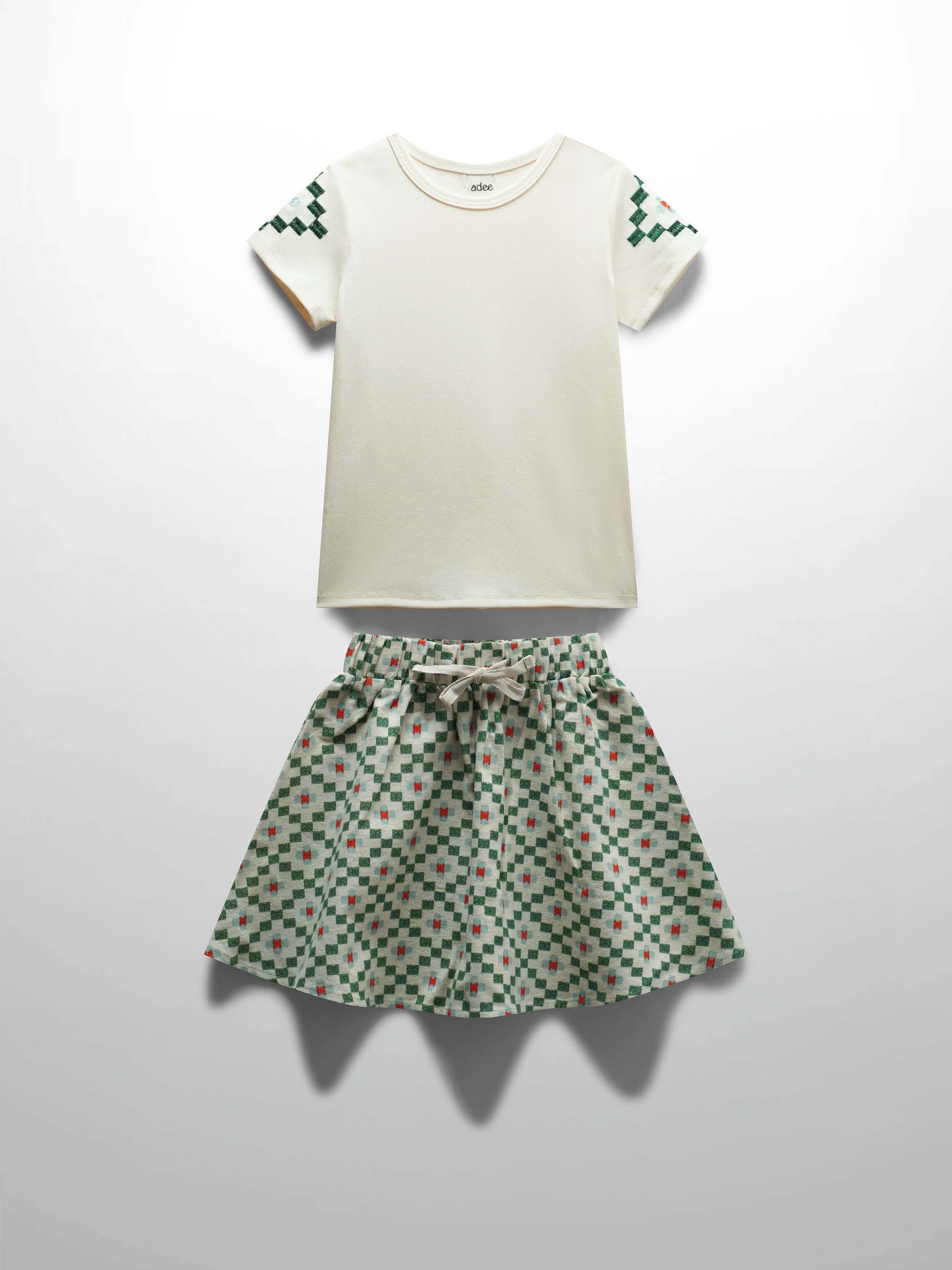Girls Green Diamond Skirt Set