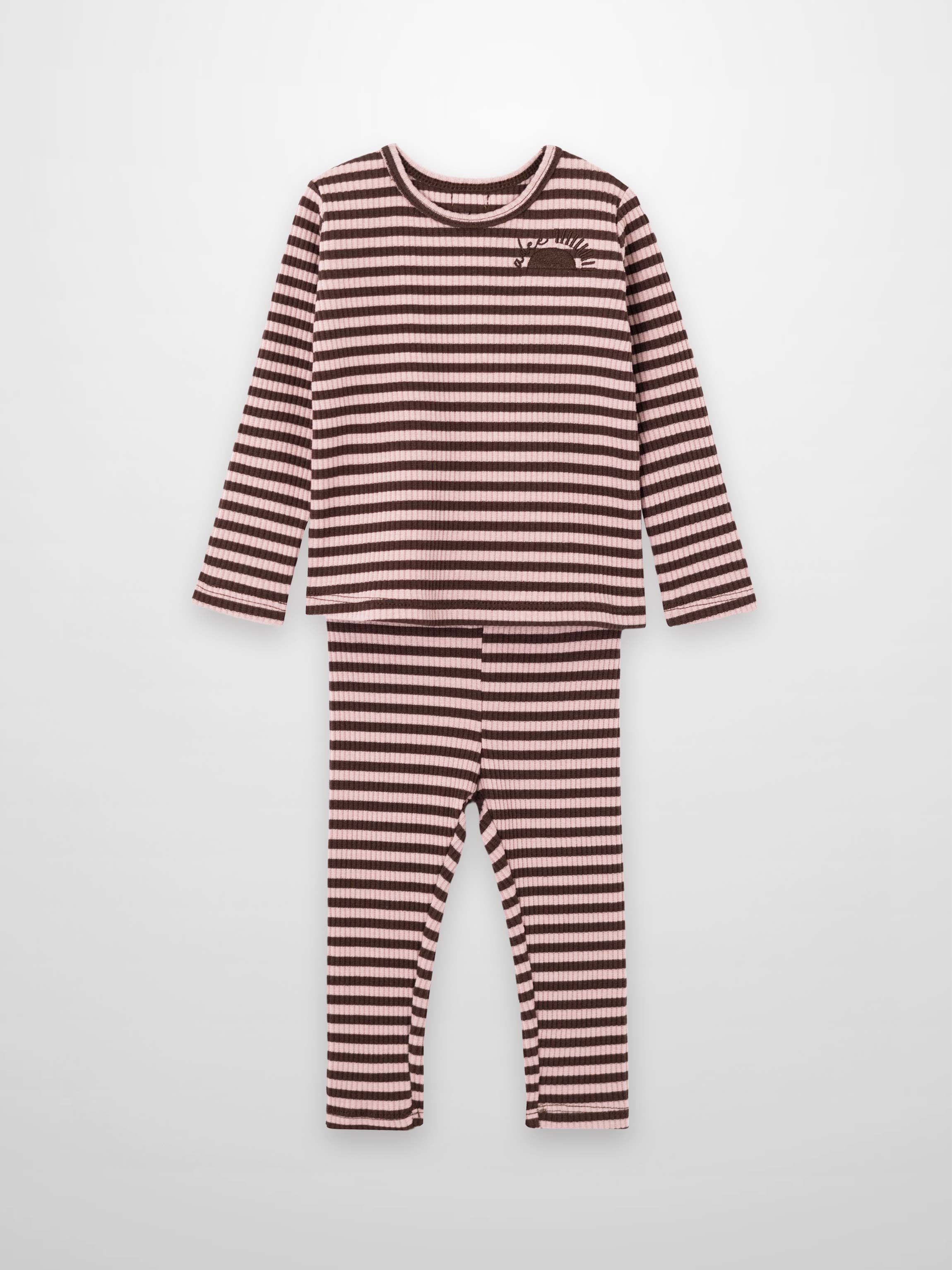 Striped Leggings Set - Brown & Pink