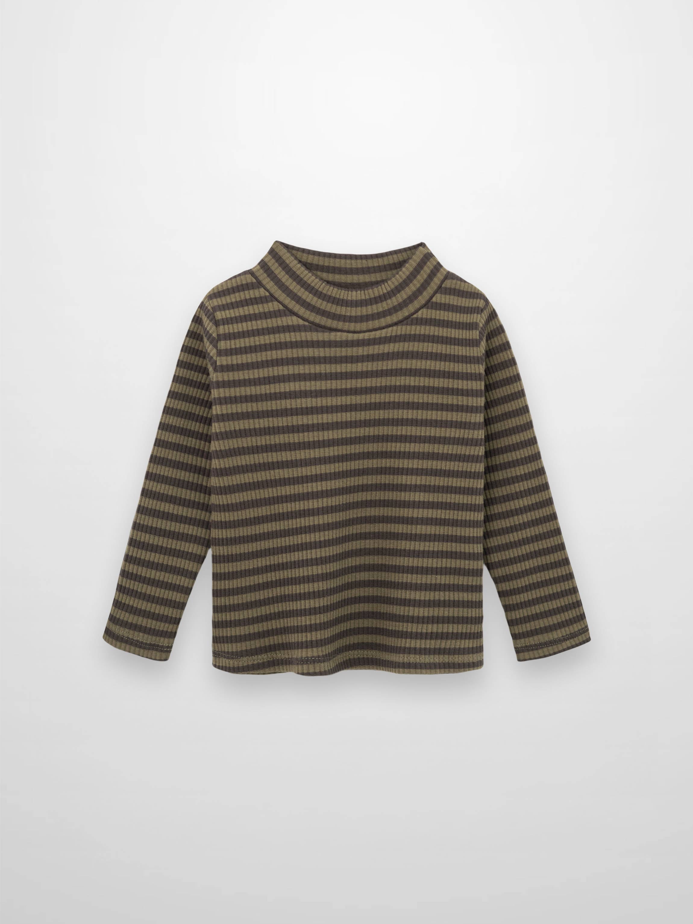 Striped Mock Neck T-Shirt - Green