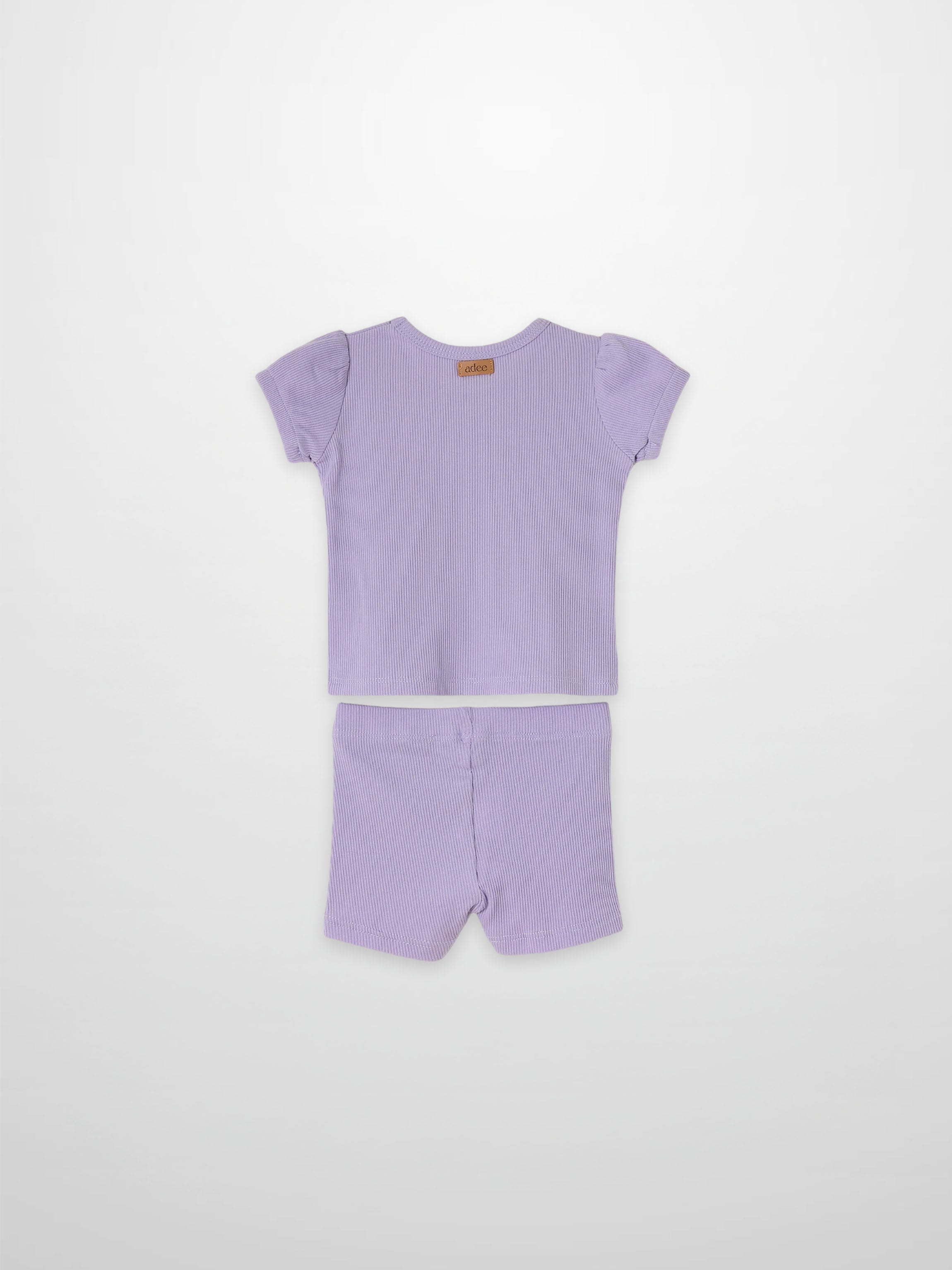 Ribbed Short Puff Sleeve T-shirt & Shorts Set - Lavender
