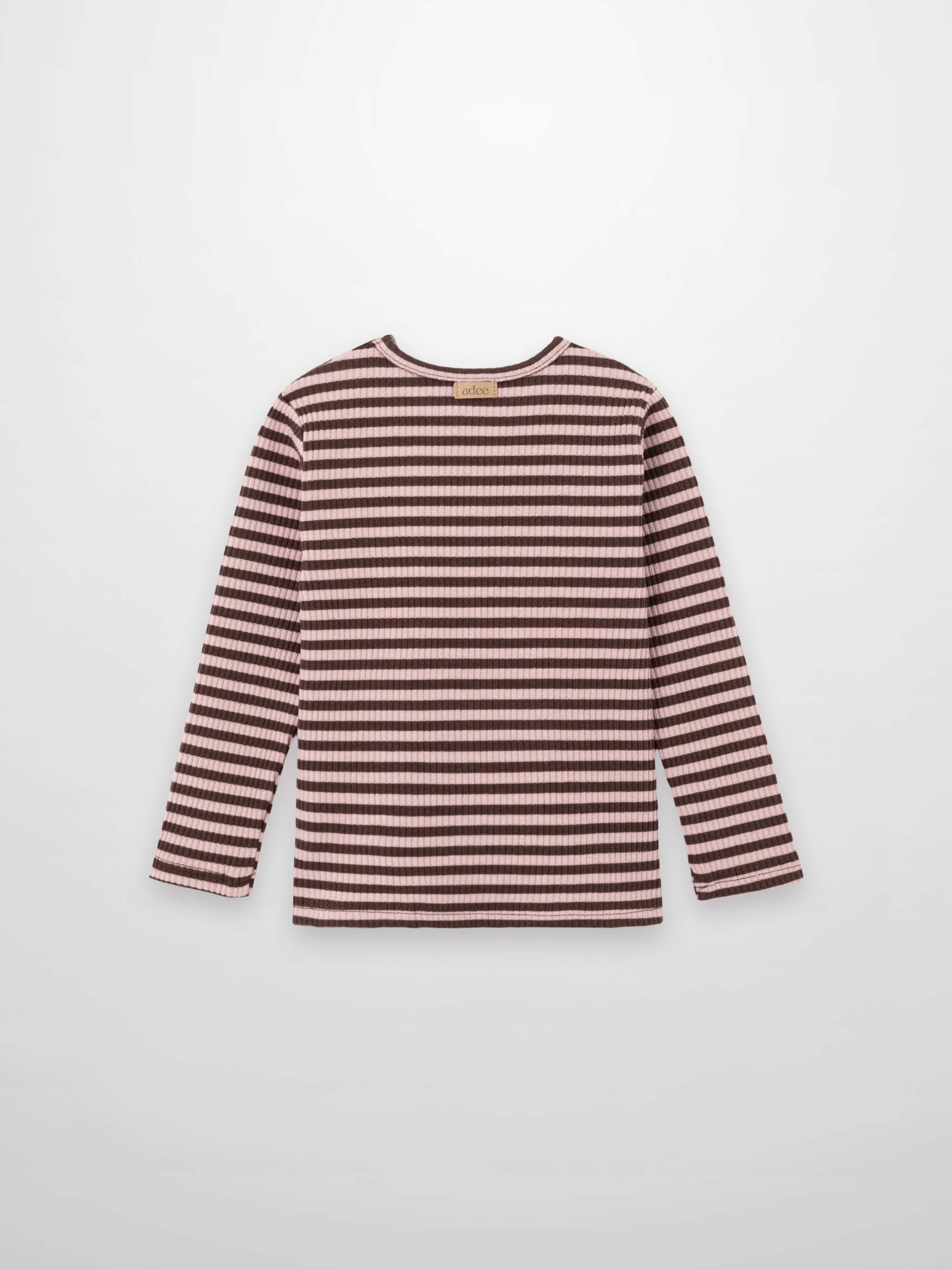 Striped Crew Neck T-Shirt - Brown & Pink