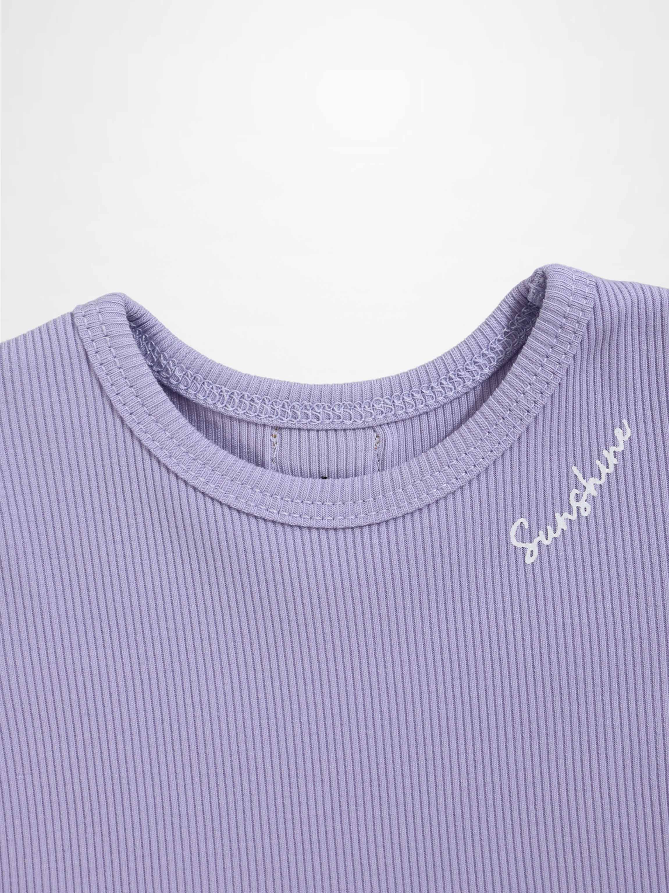 Ribbed Short Puff Sleeve T-shirt & Shorts Set - Lavender