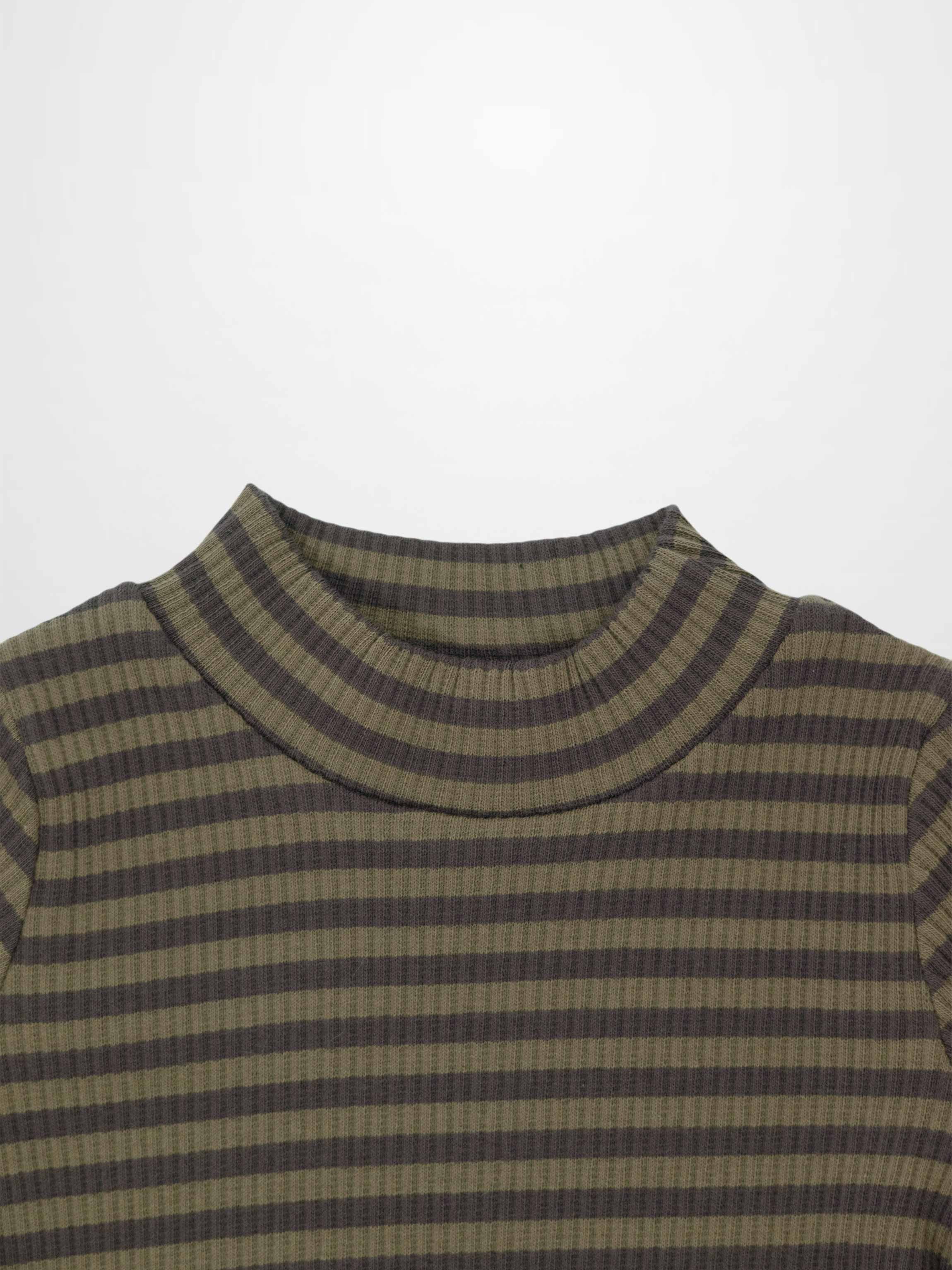 Striped Mock Neck T-Shirt - Green