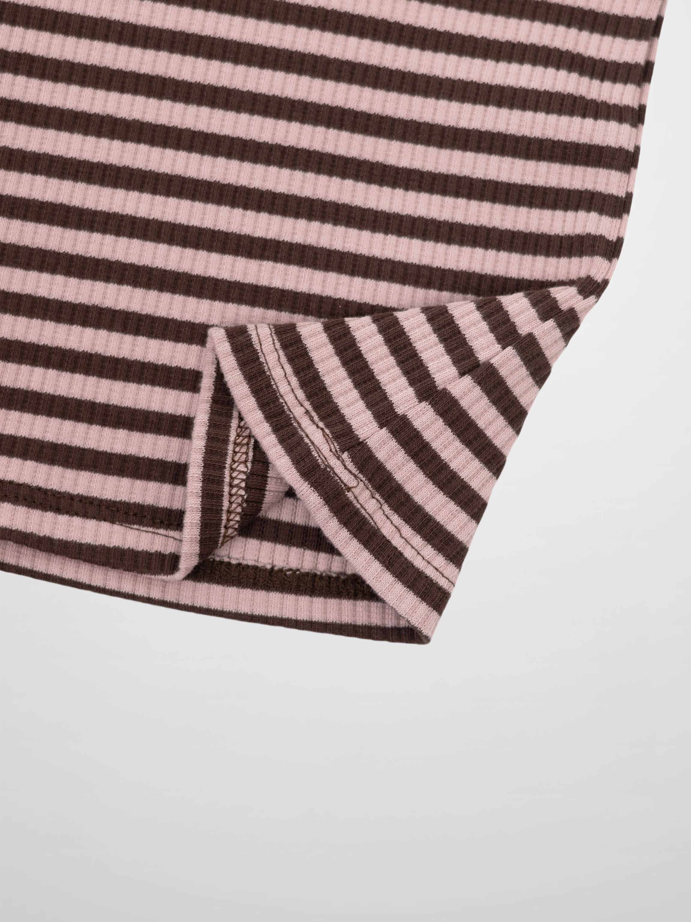 Striped Crew Neck T-Shirt - Brown & Pink