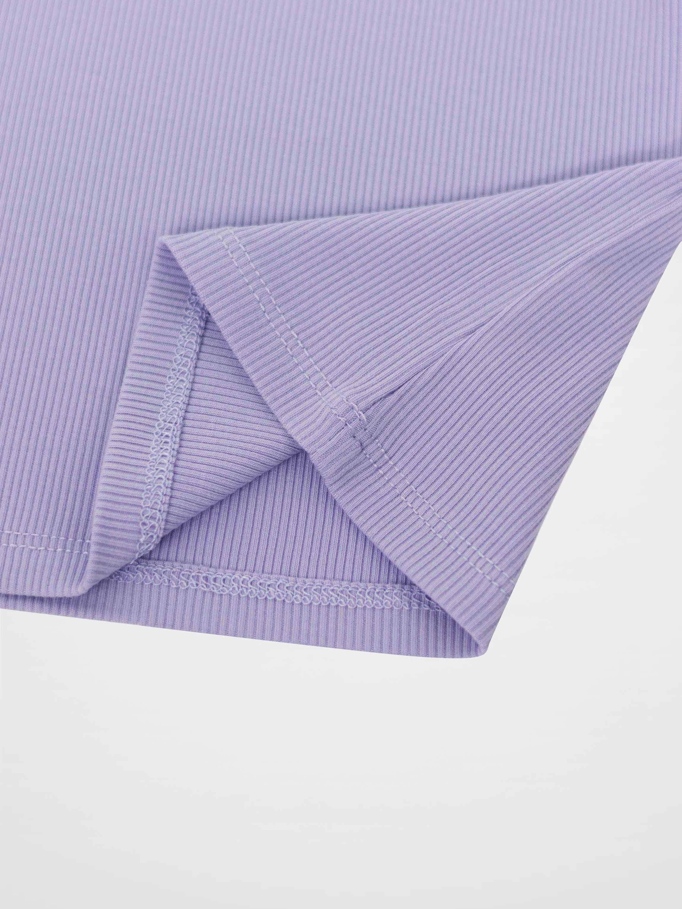 Ribbed Short Puff Sleeve T-shirt & Shorts Set - Lavender