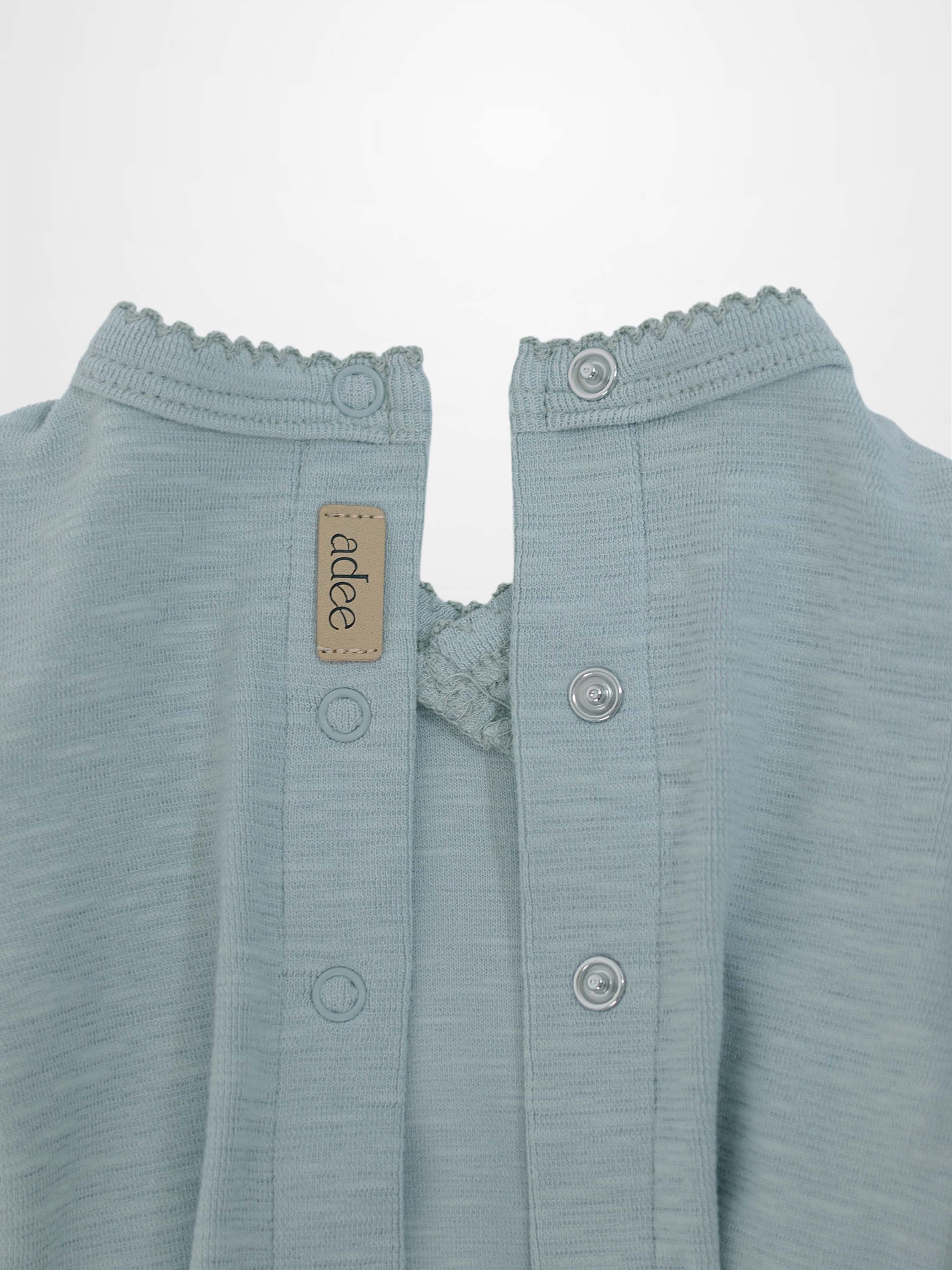 Blue Scalloped Stretchy for boys by Adee with snap button placket and scalloped neckline.