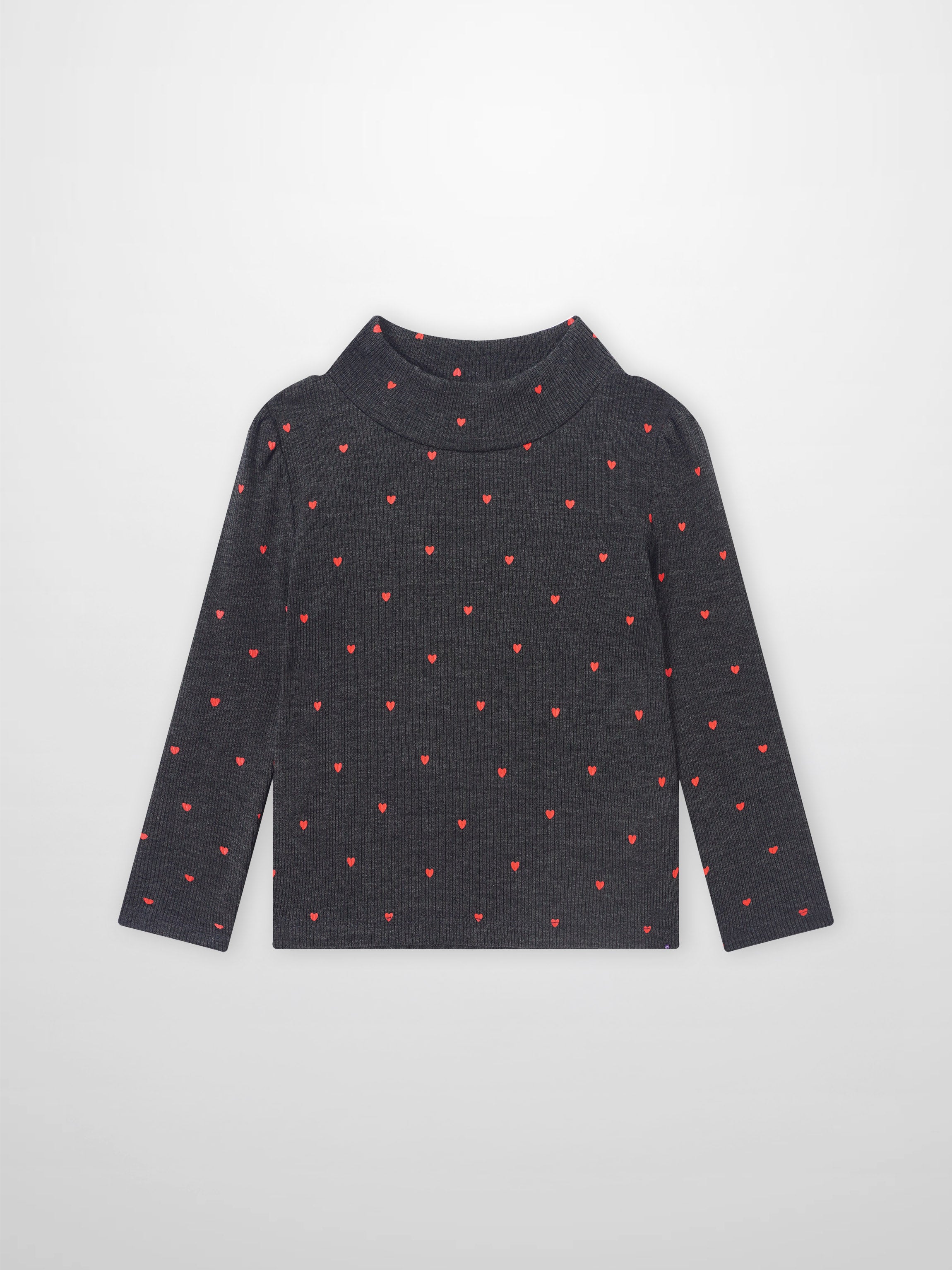 Ribbed Heart Mock Neck T-Shirt - Grey, Adee girls&