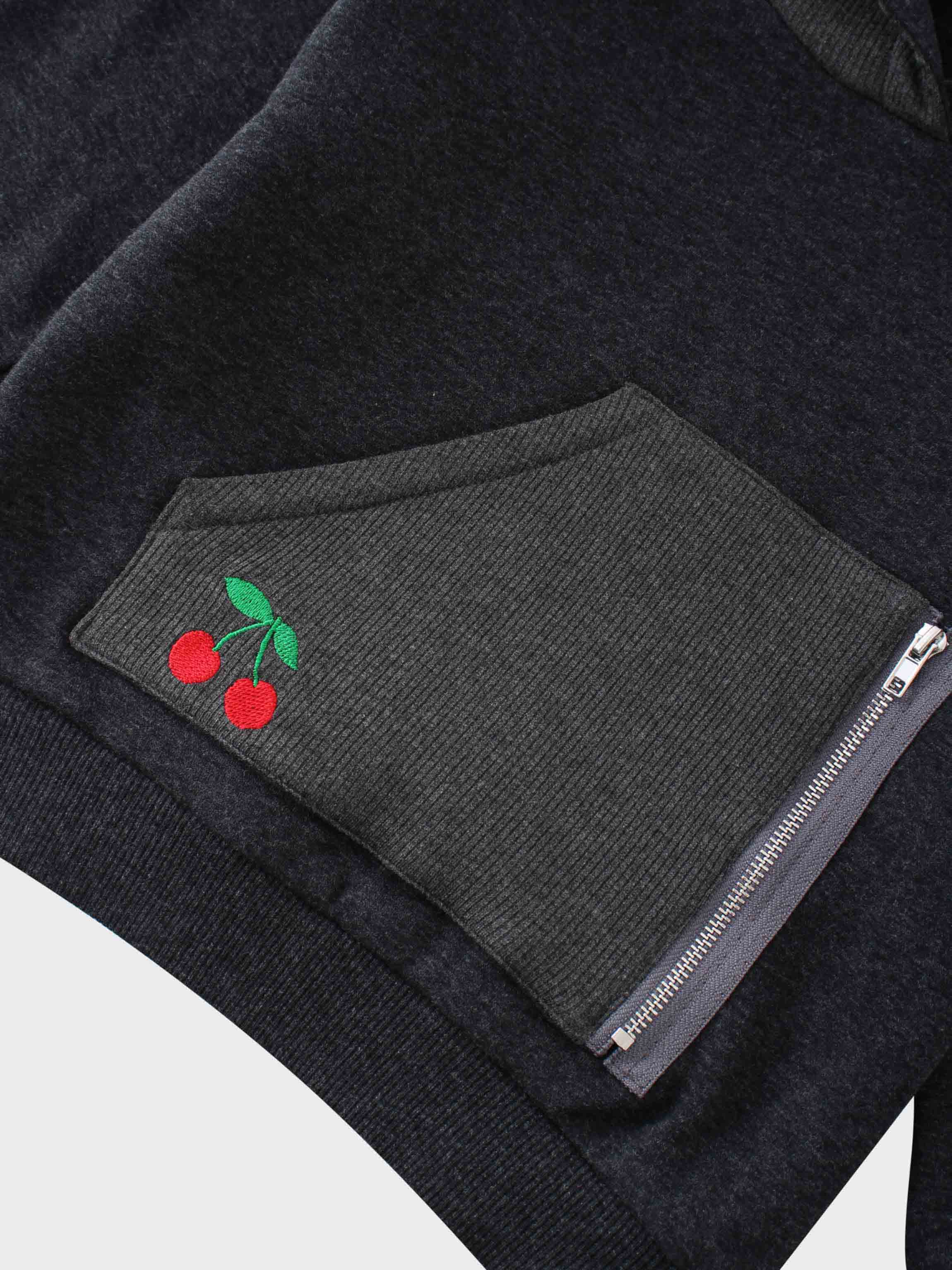 Hoodie detail with cherry accent