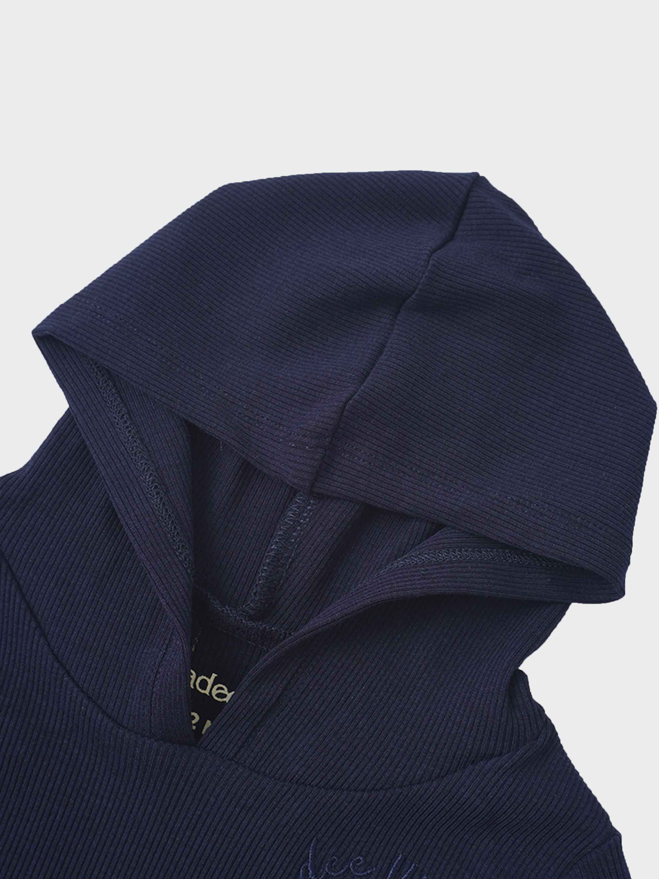 Ribbed Legging Set with Hood - Navy